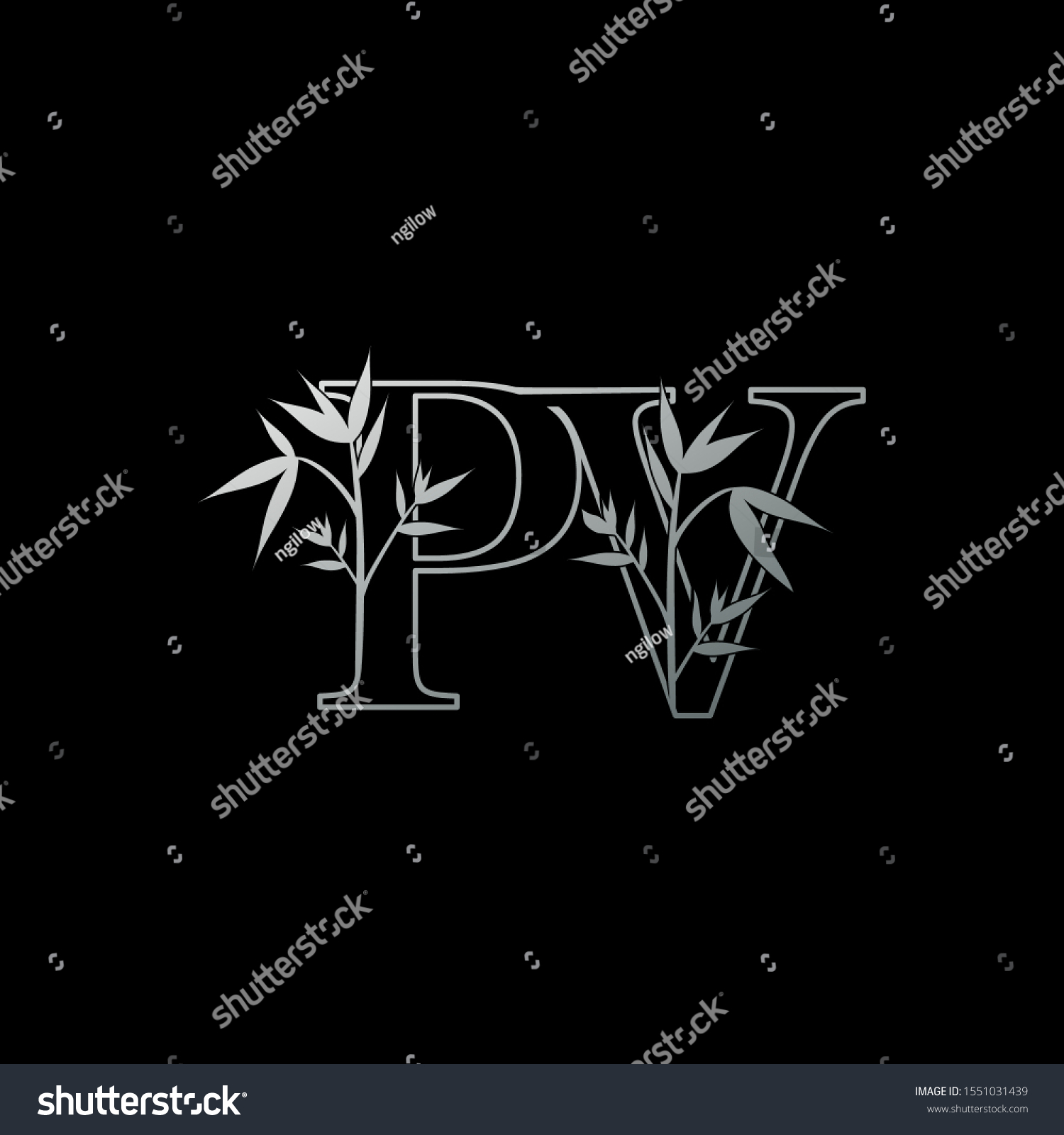 Silver Letter P V Pv Floral Stock Vector Royalty Free