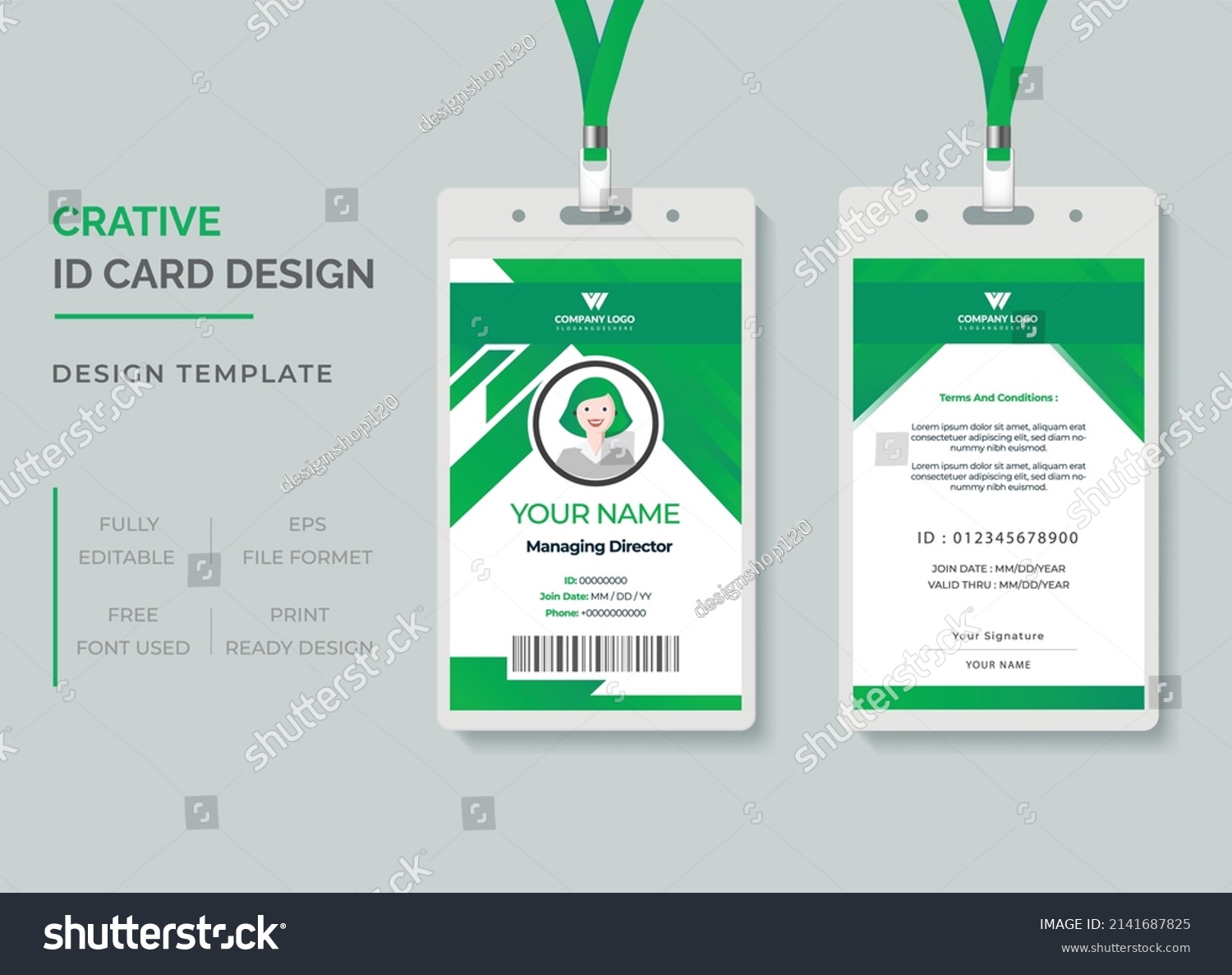 Simple Clean Green Id Card Design Stock Vector (royalty Free 