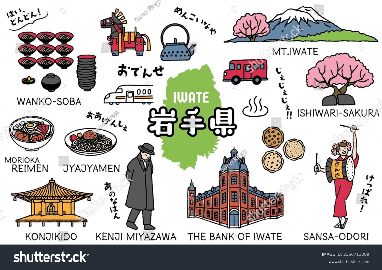 SVG of Simple and cute Iwate Prefecture-related illustration set (colorful)

The Japanese characters mean 