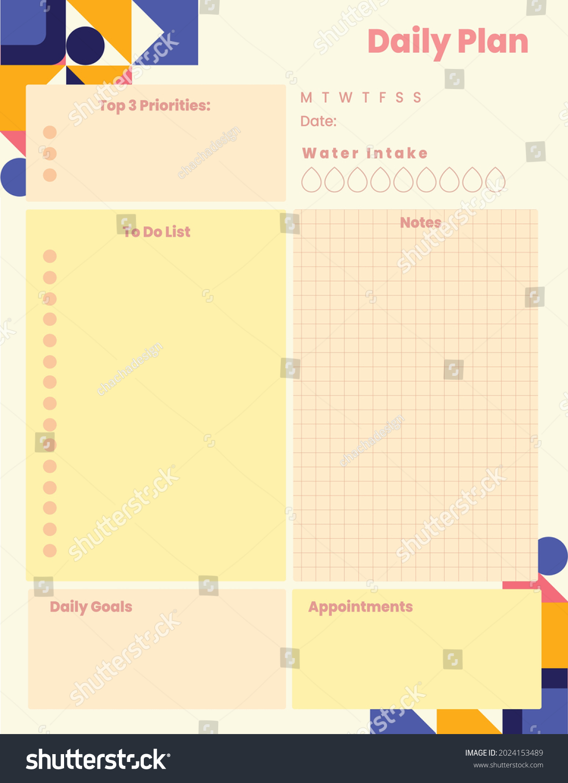 Simple Cute Printable Daily Planner Abstract Stock Vector (Royalty Free ...