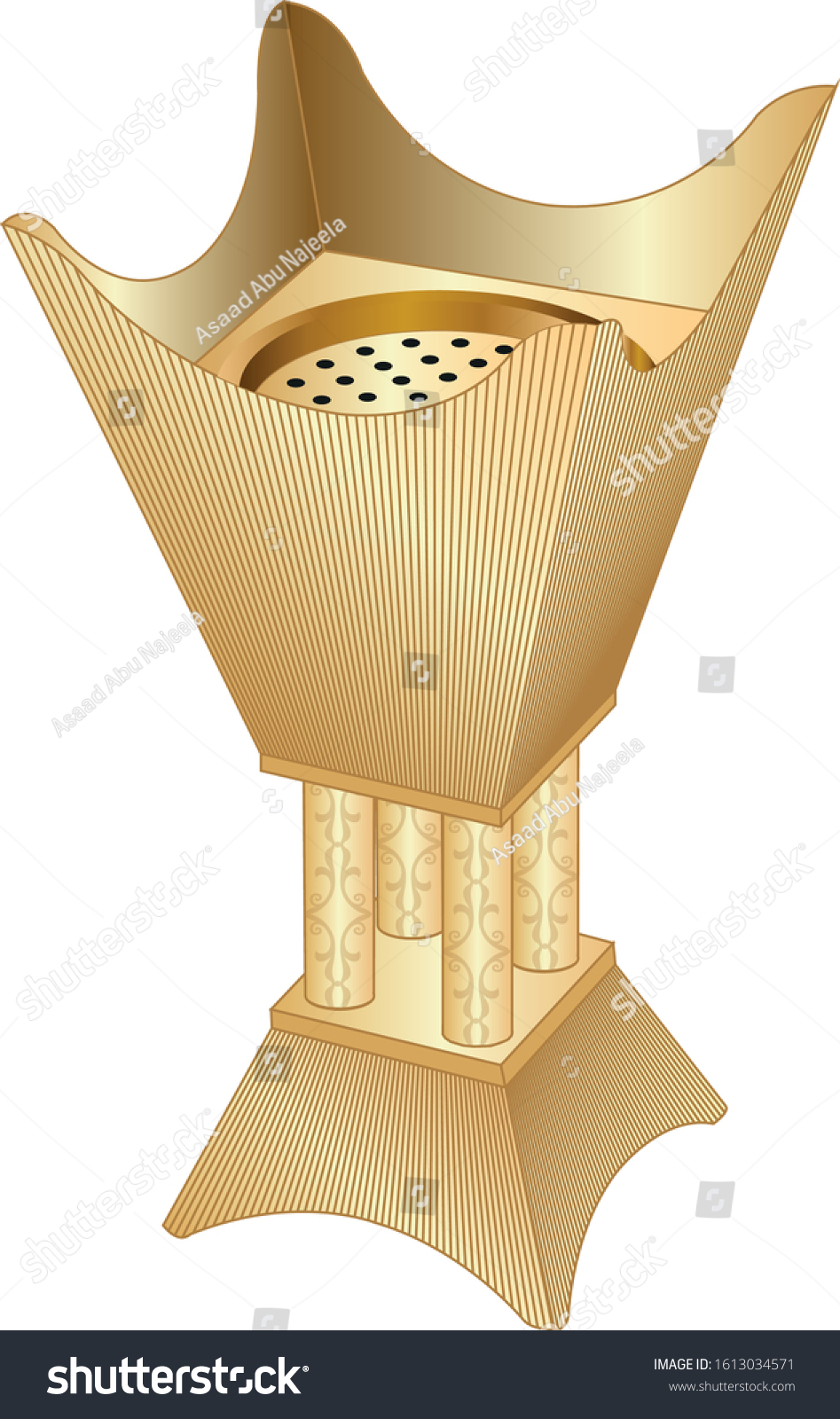 golden incense burner, detailed design, white background clip art preview