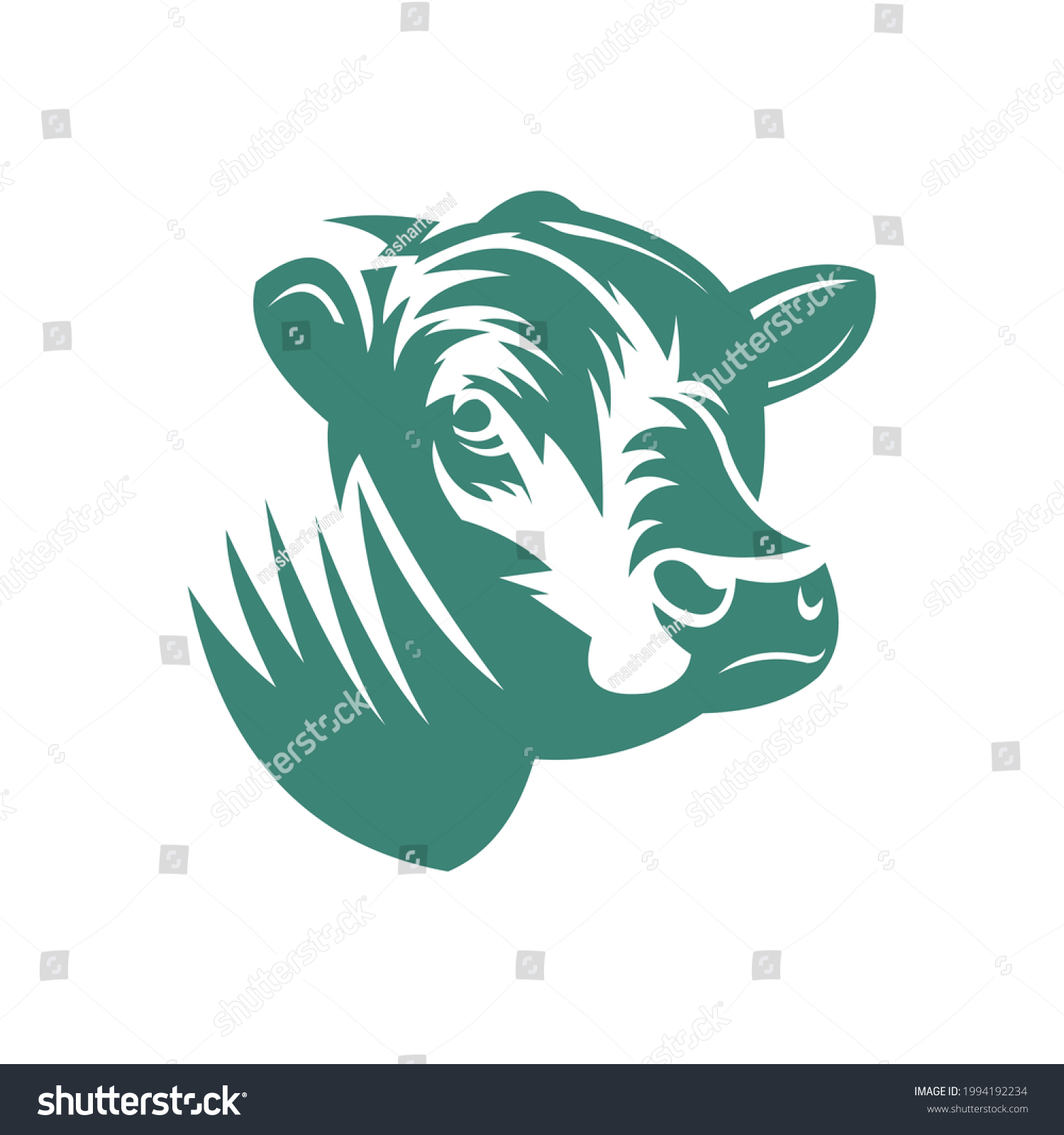 SVG of simple angus bull head logo, silhouette of green strong bull vector illustrations svg