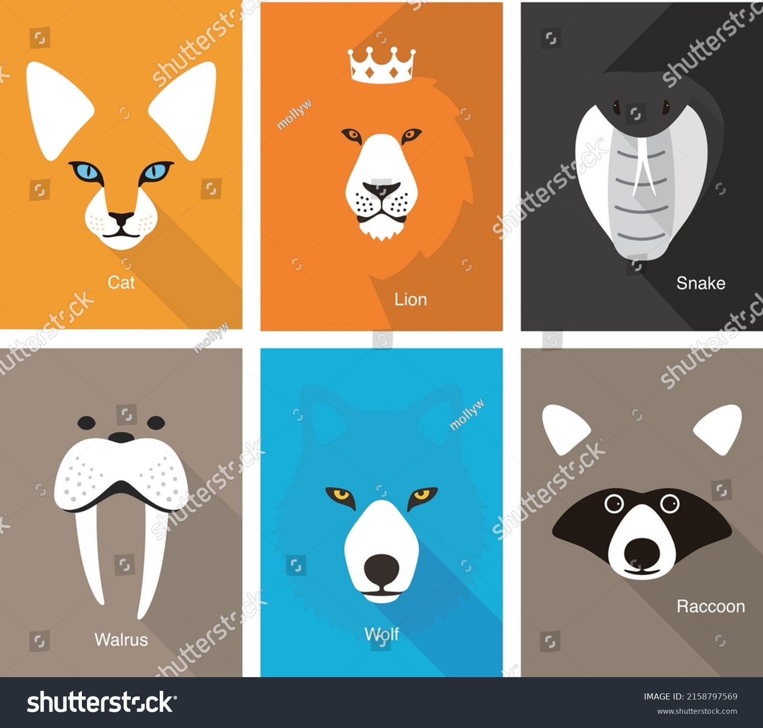 Simple Animal Portrait Flat Vector Illustration Stock Vector (Royalty ...