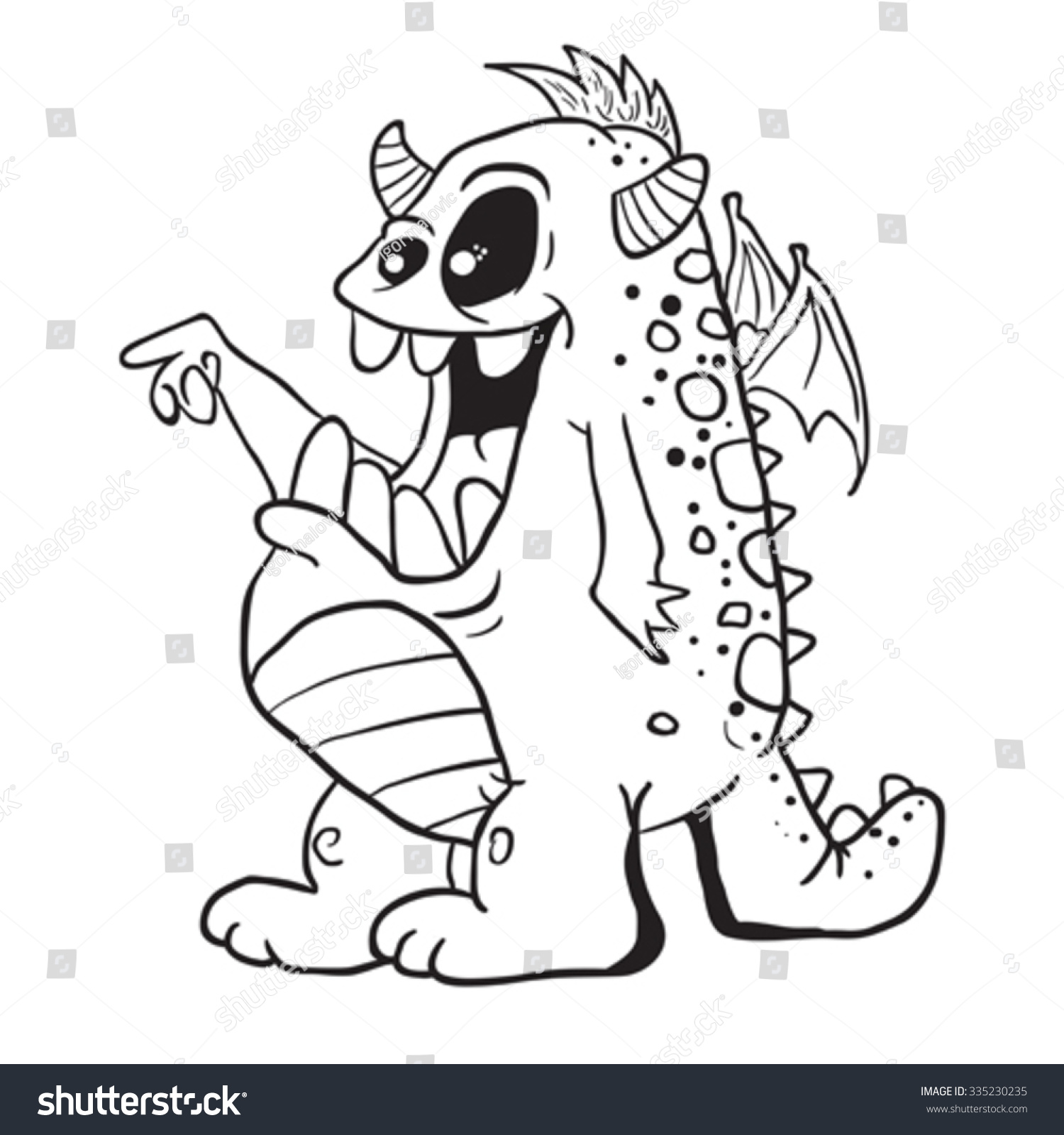 Simple Black White Monster Doodle Cartoon Stock Vector Royalty Free