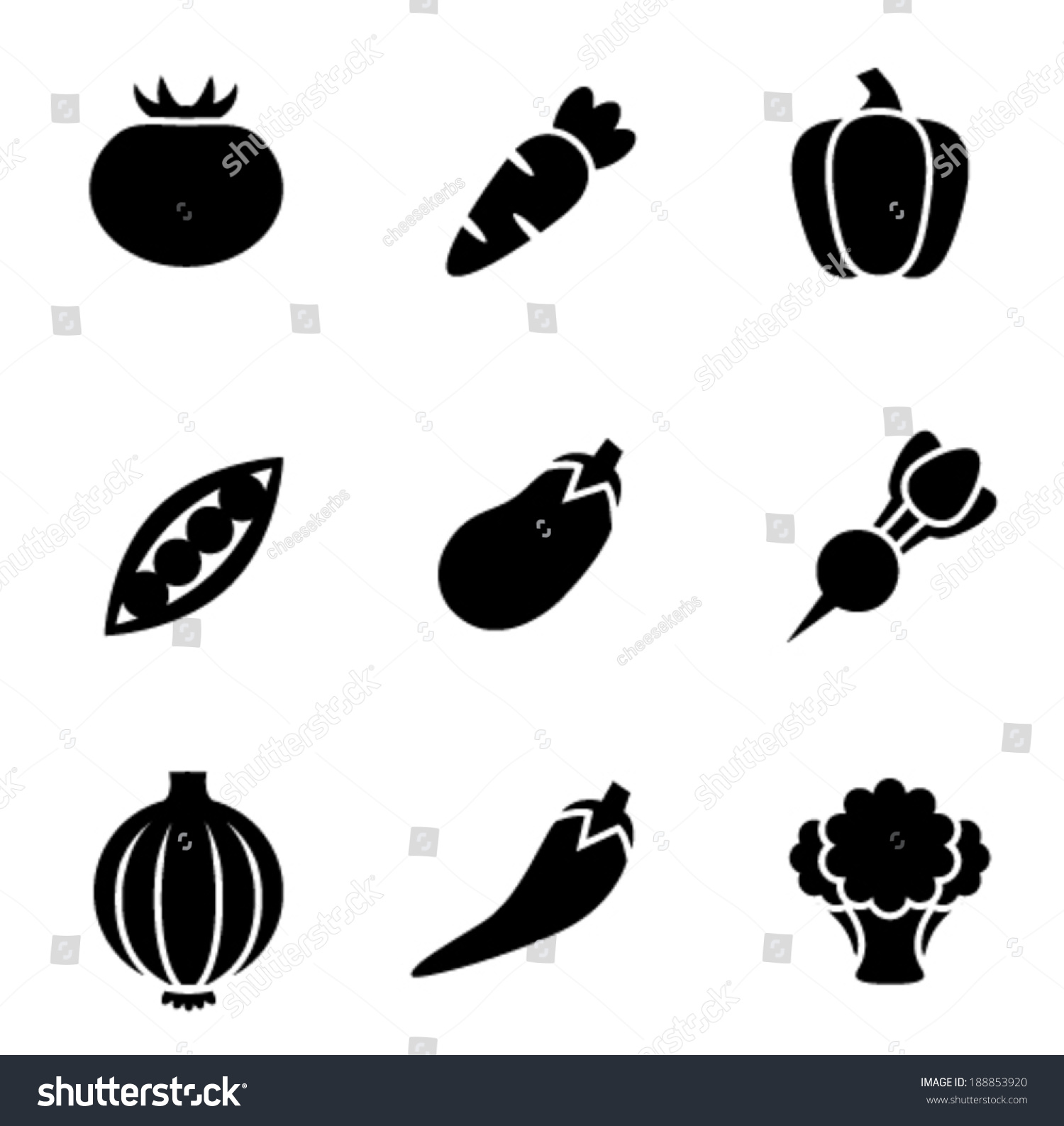Simple Black White Vector Vegetable Icons Stock Vector 188853920 ...