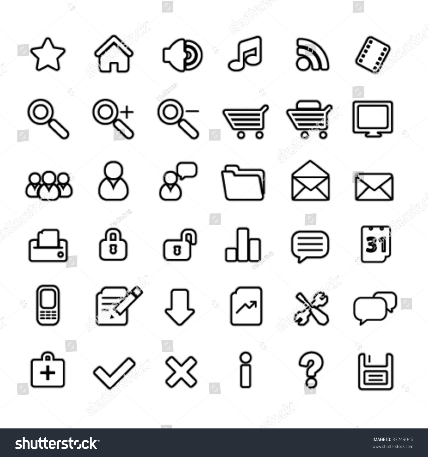 Simple Black And White Web Icons Stock Vector Illustration 33249046 ...