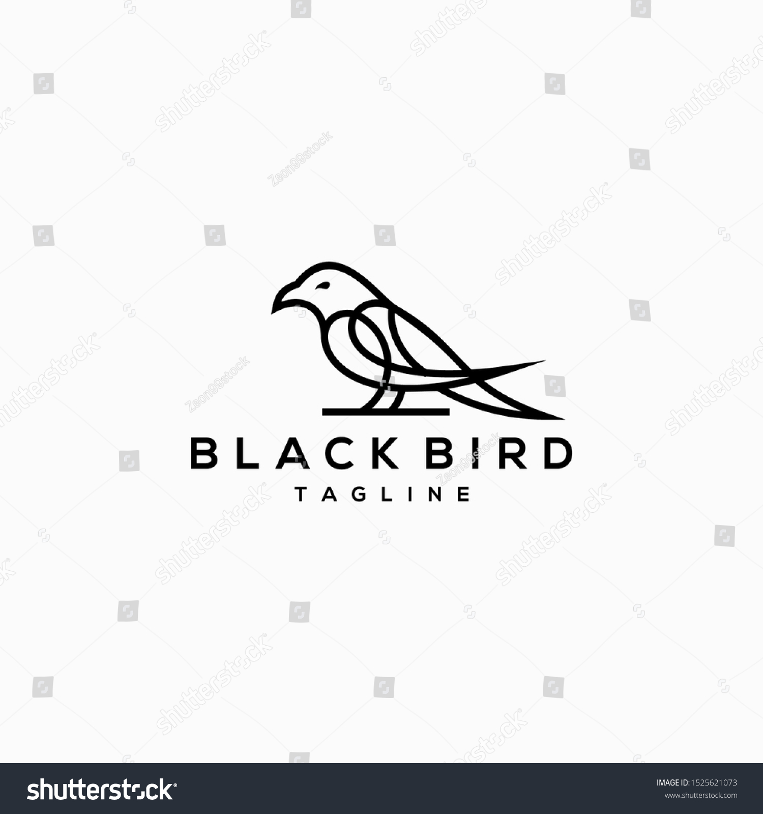 Simple Black Raven Crow Logo Design Stock Vector (Royalty Free) 1525621073