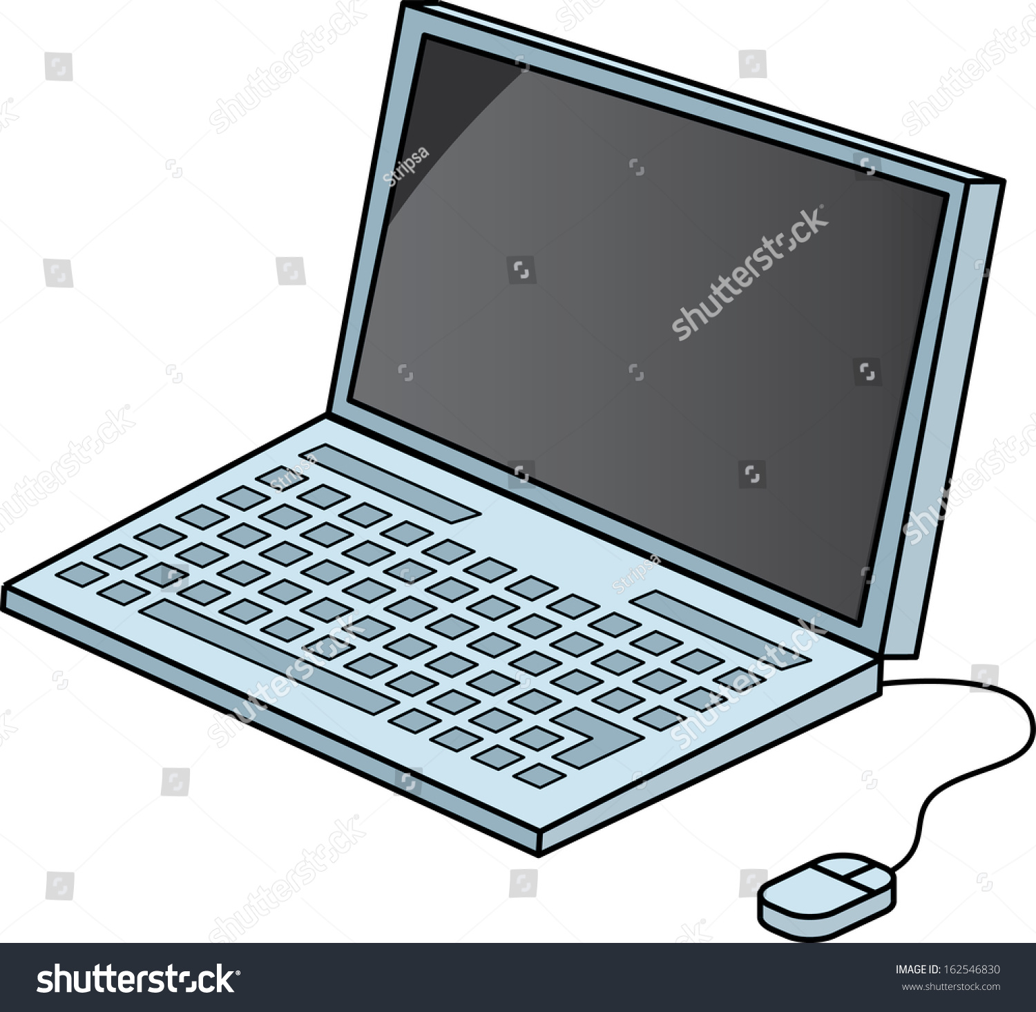 Simple Blue Laptop Mouse Cute Comic Stock Vektorgrafik Lizenzfrei