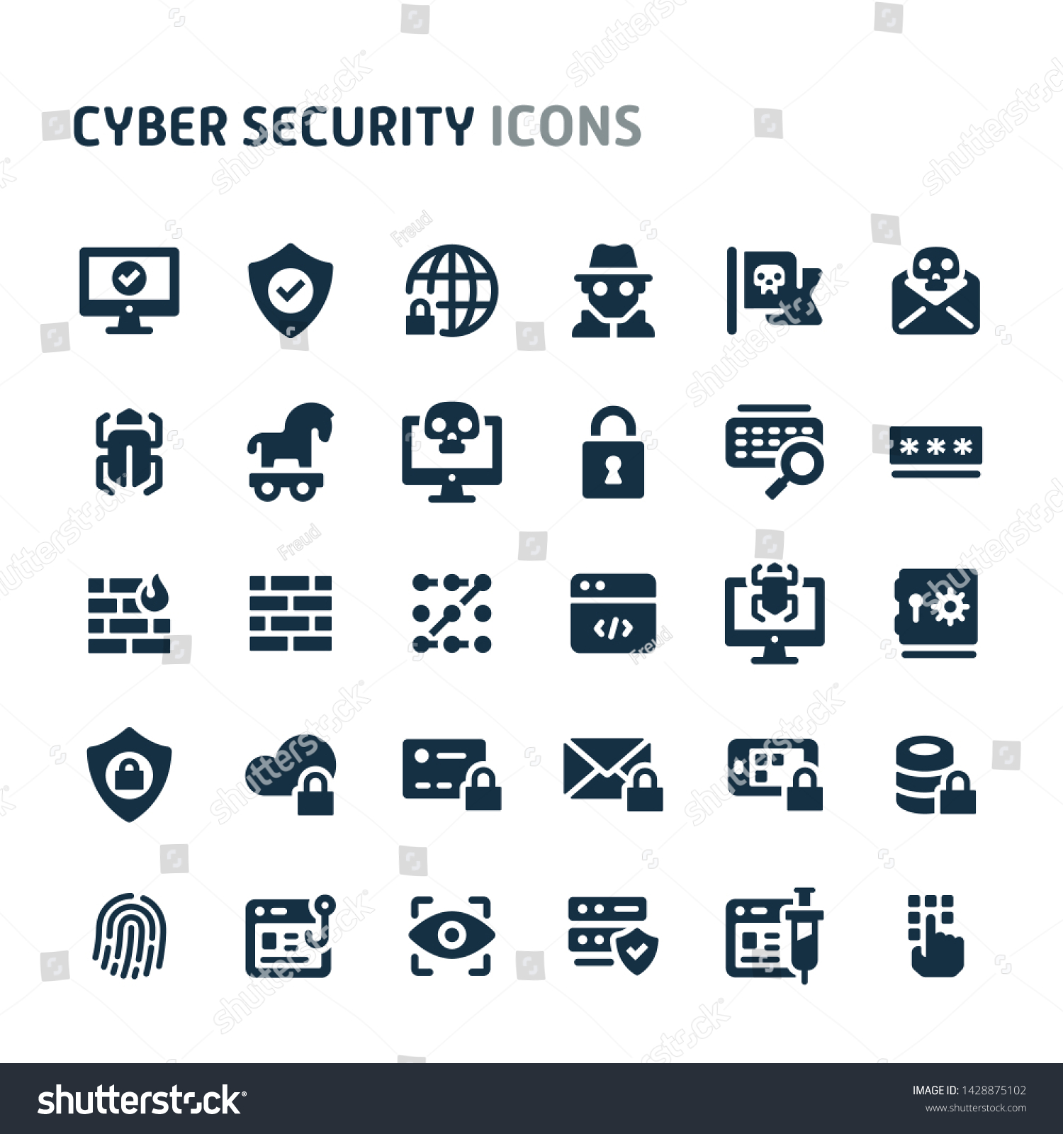 Simple Bold Vector Icons Related Cyber Stock Vector (Royalty Free