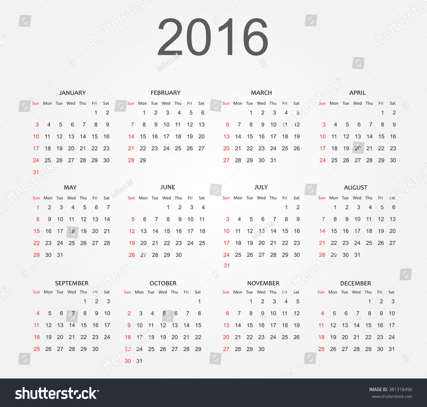 Simple Calendar 2016.abstract Calendar For 2016.vector Illustration 
