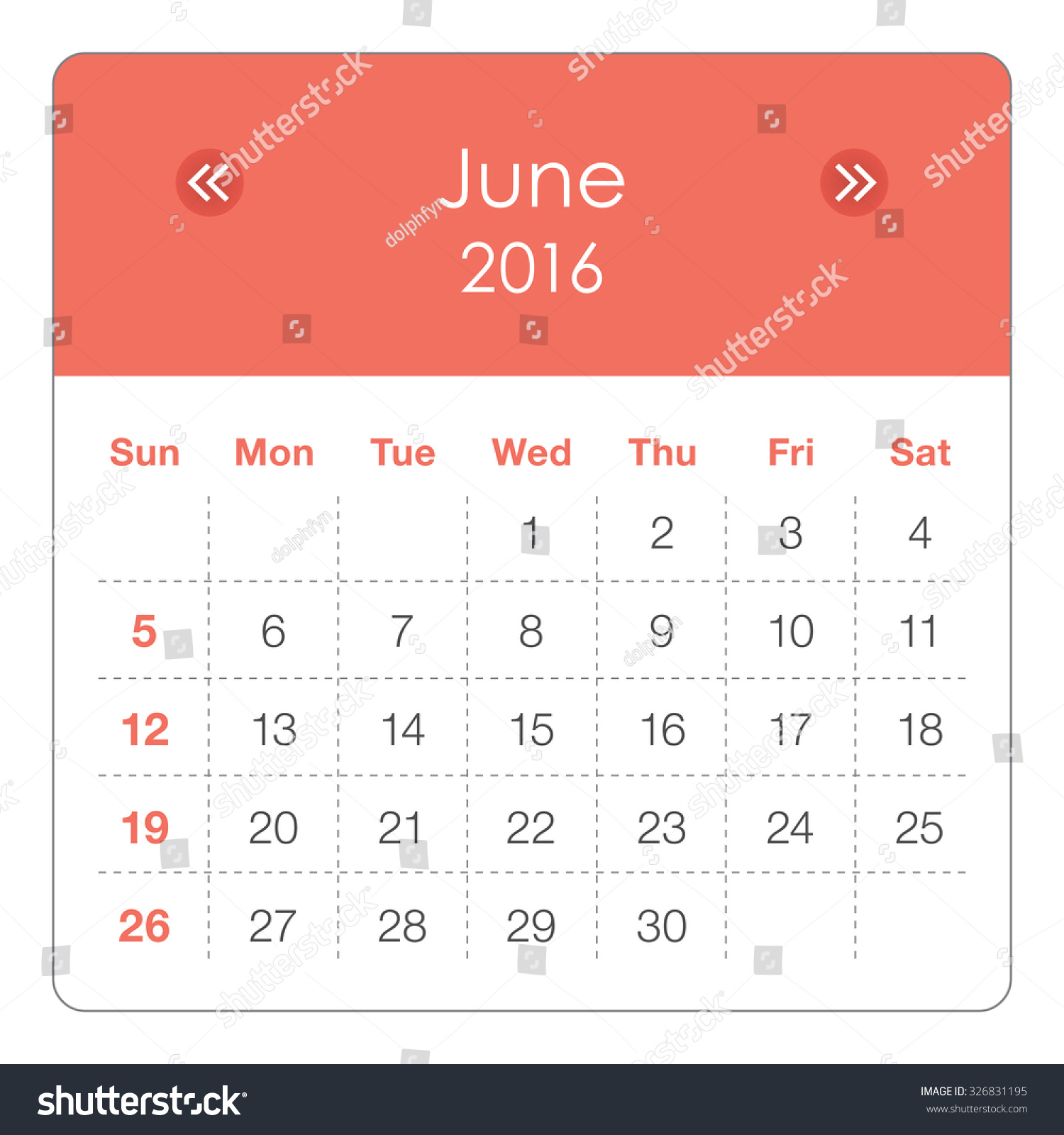 Simple Calendar June 16 Stock Vector Royalty Free