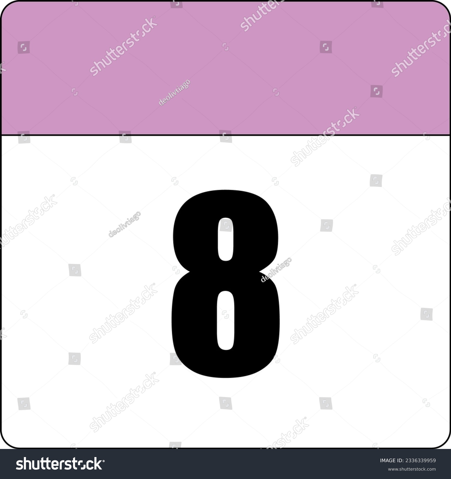SVG of simple calendar icon with pink header and white background showing 8th day number eight svg