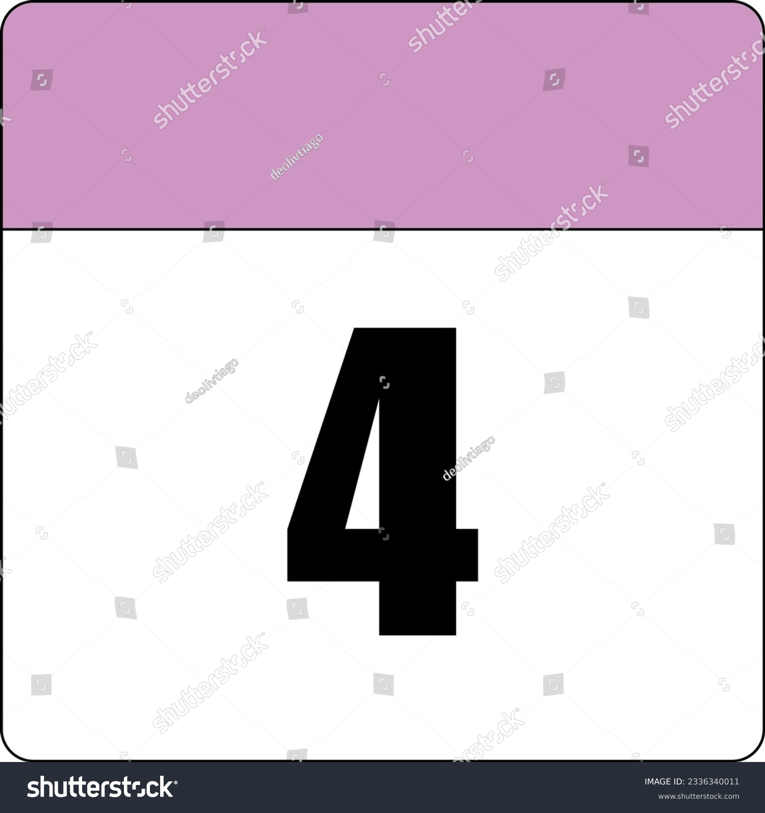 SVG of simple calendar icon with pink header and white background showing 4th day number four svg