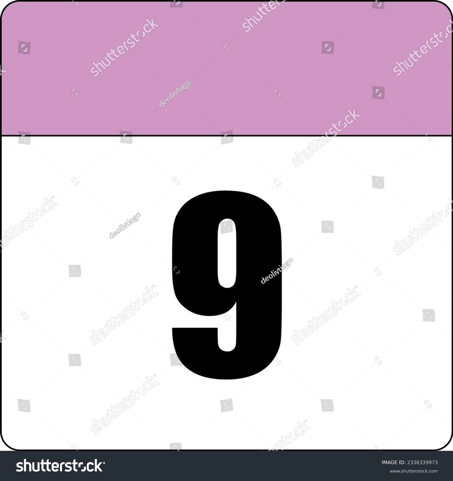 SVG of simple calendar icon with pink header and white background showing 9th day number nine svg