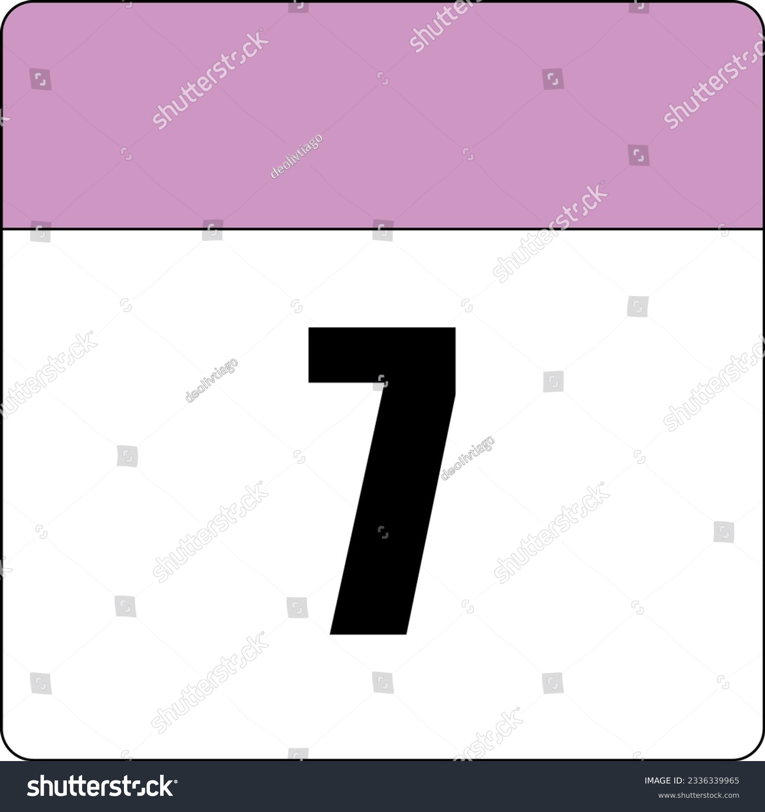 SVG of simple calendar icon with pink header and white background showing 7th day number seven svg