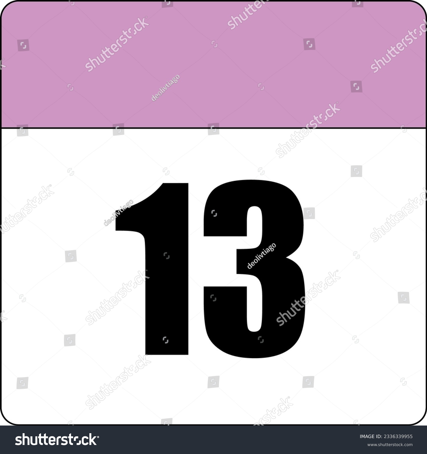 SVG of simple calendar icon with pink header and white background showing 13th day number thirteen svg