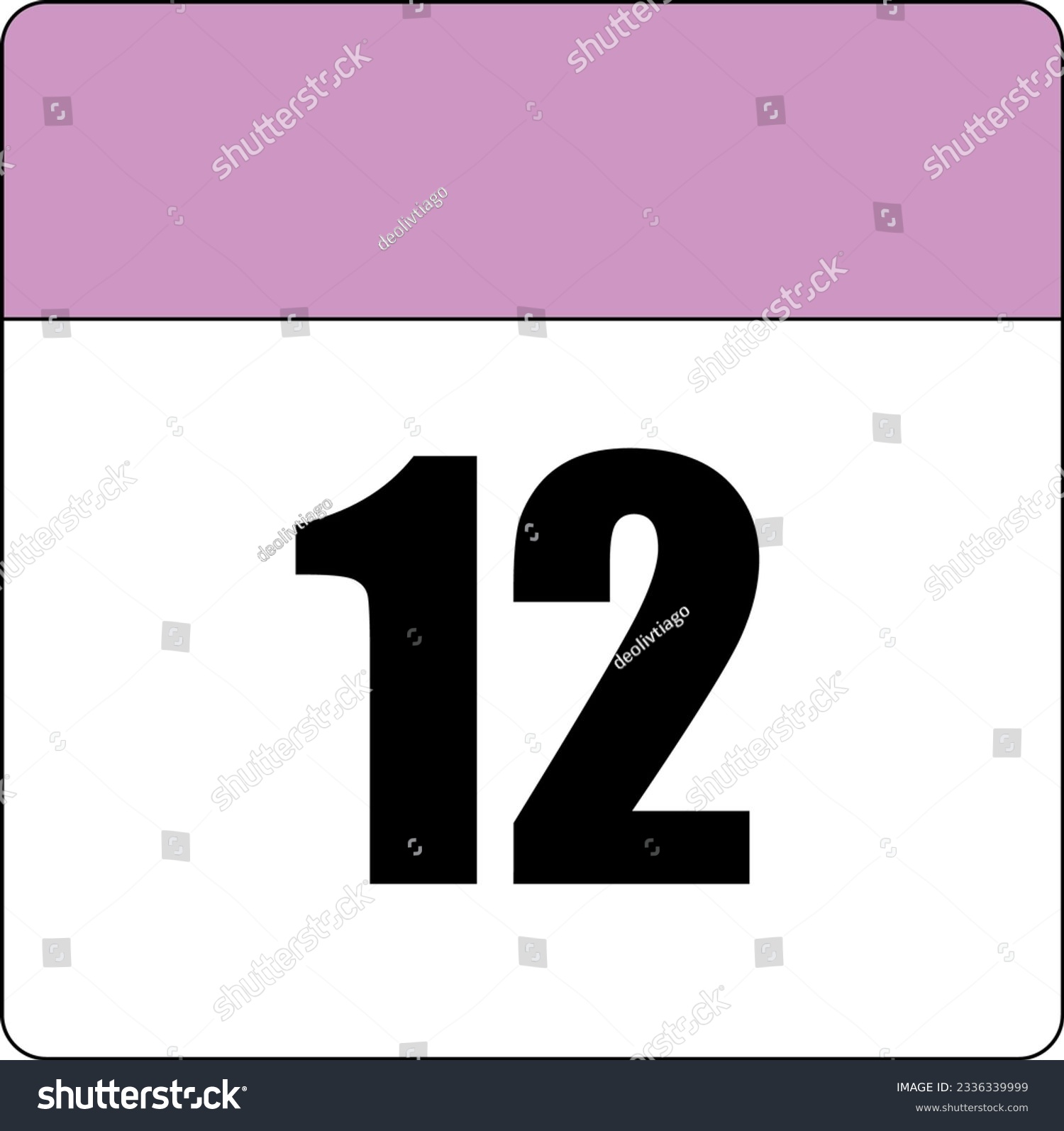 SVG of simple calendar icon with pink header and white background showing 12th day number twelve svg