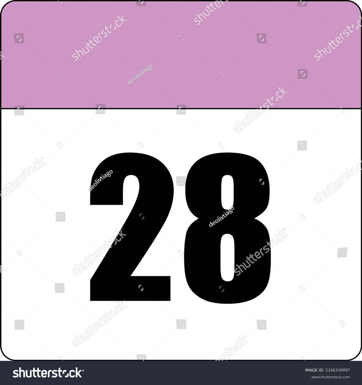 SVG of simple calendar icon with pink header and white background showing 28th day number twenty-eight svg
