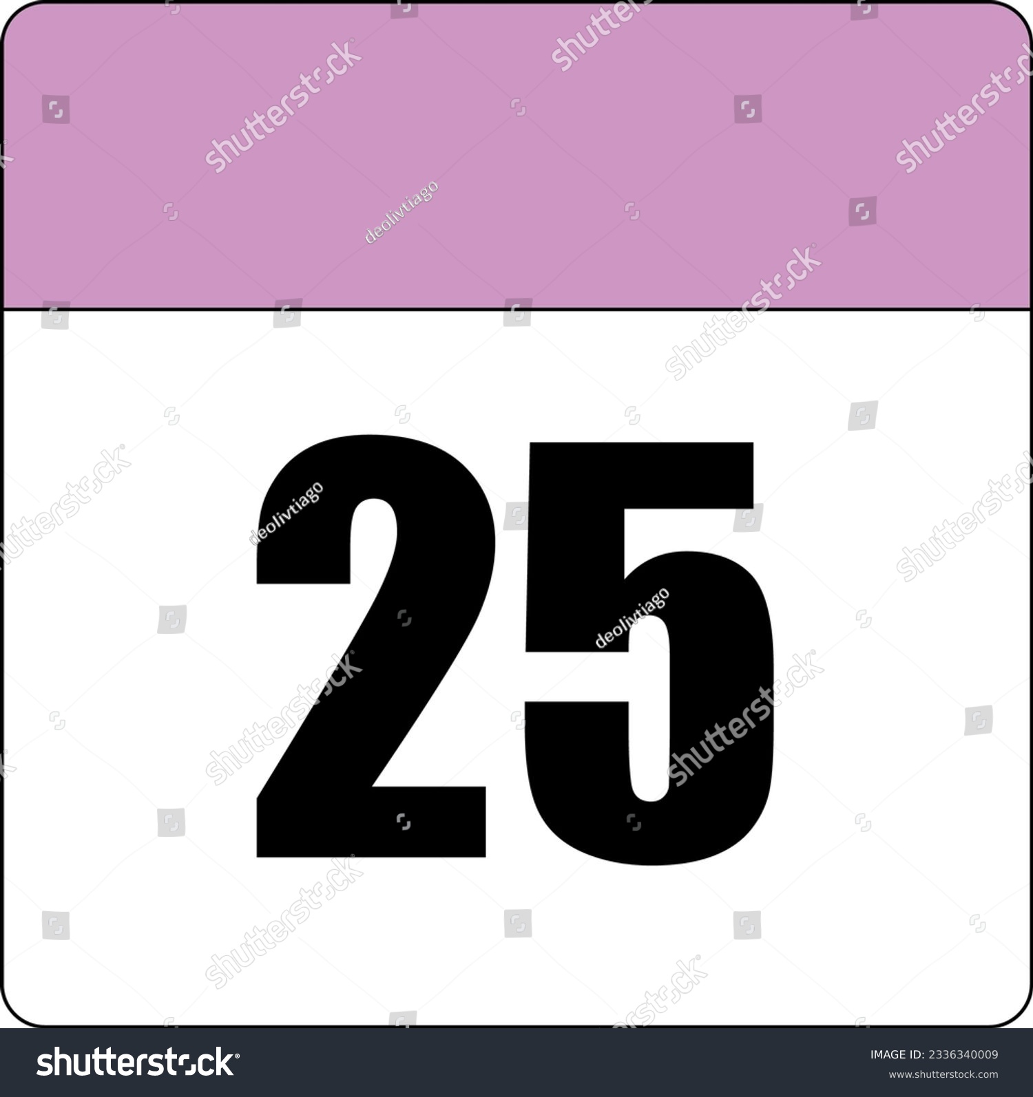 SVG of simple calendar icon with pink header and white background showing 25th day number twenty-five svg