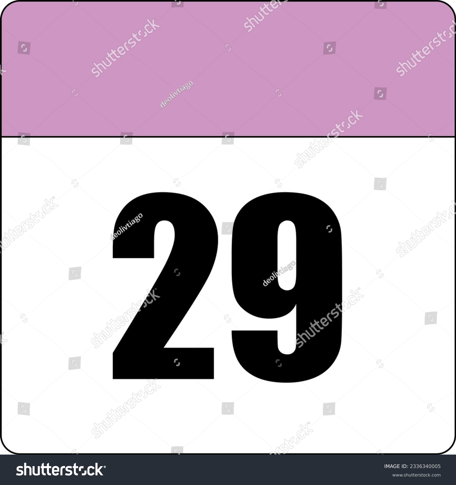 SVG of simple calendar icon with pink header and white background showing 29th day number twenty-nine svg