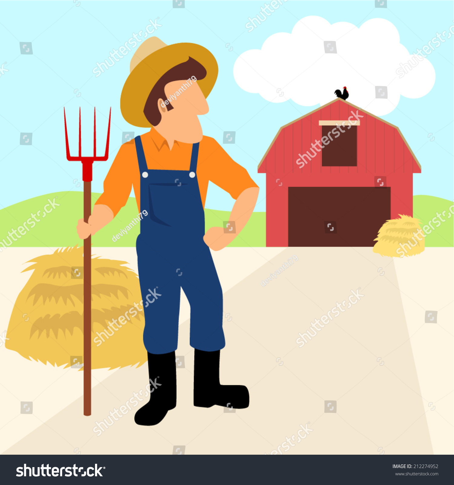 Simple Cartoon Farmer His Barn Stock Vector 212274952 - Shutterstock