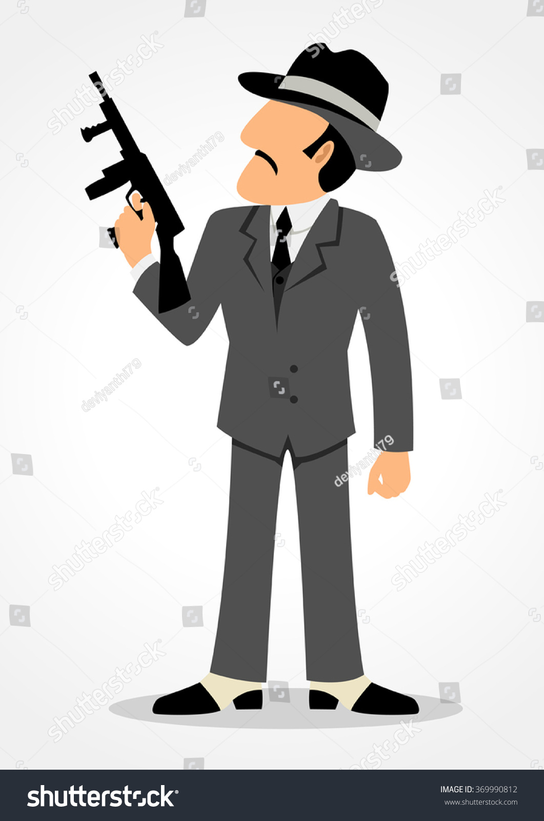 Simple Cartoon Of A Man Holding A Tommy Gun. Mafia, Mobster And ...