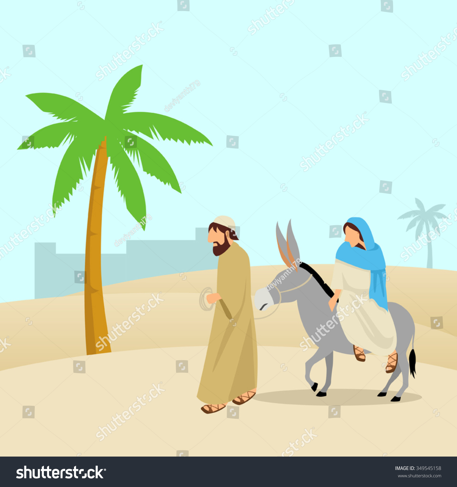 Simple Cartoon Of Mary And Joseph, Journey To Bethlehem, For Christmas ...