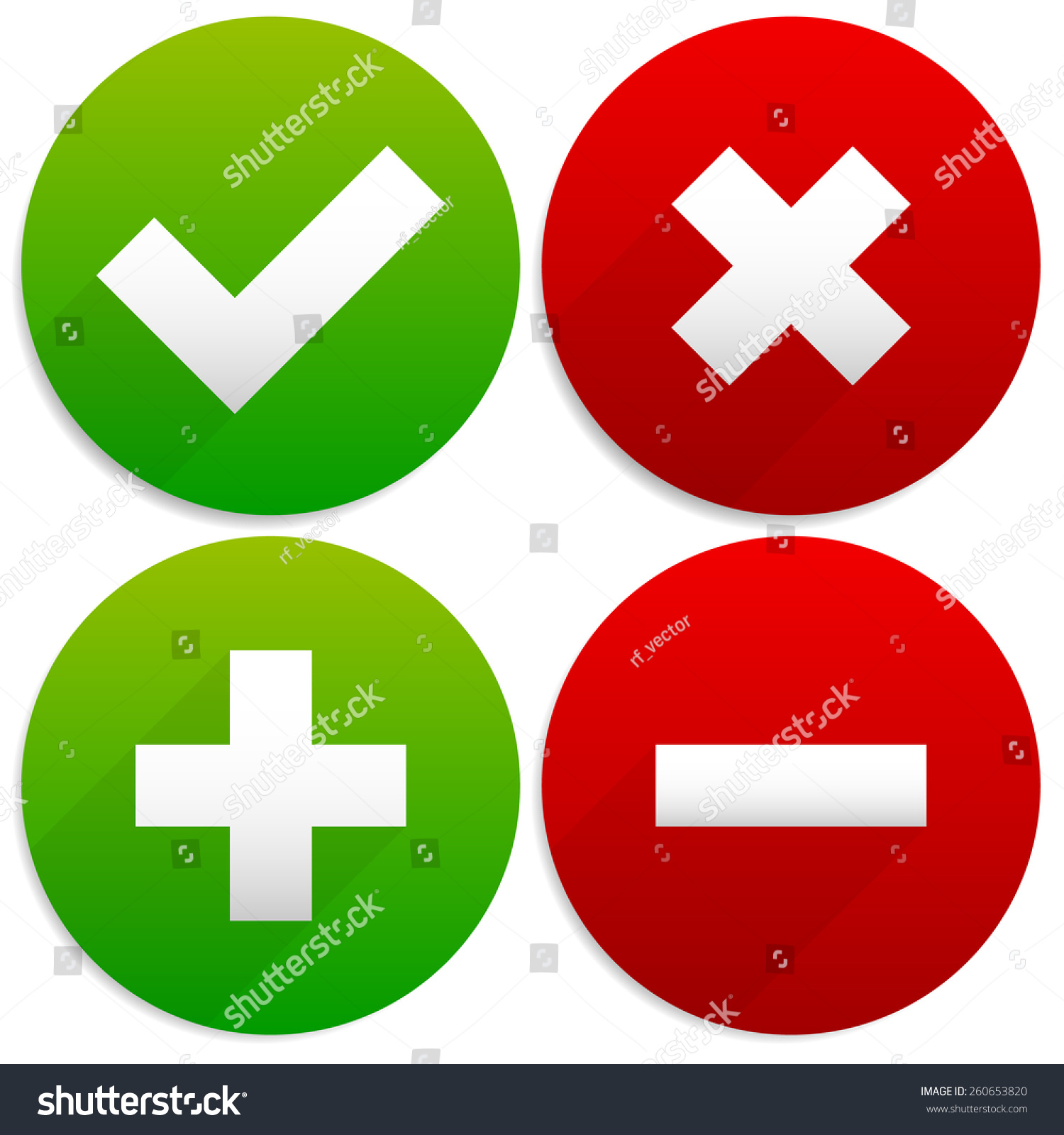 シンプルなチェックマーク 十字とプラス マイナス記号 アイコン のベクター画像素材 ロイヤリティフリー