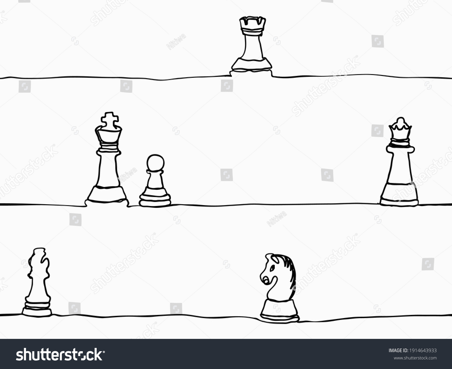 SVG of simple childish continuous lines all chess pieces with heart seamless pattern for background, wallpaper, texture, banner, label, cover, card etc. vector design svg