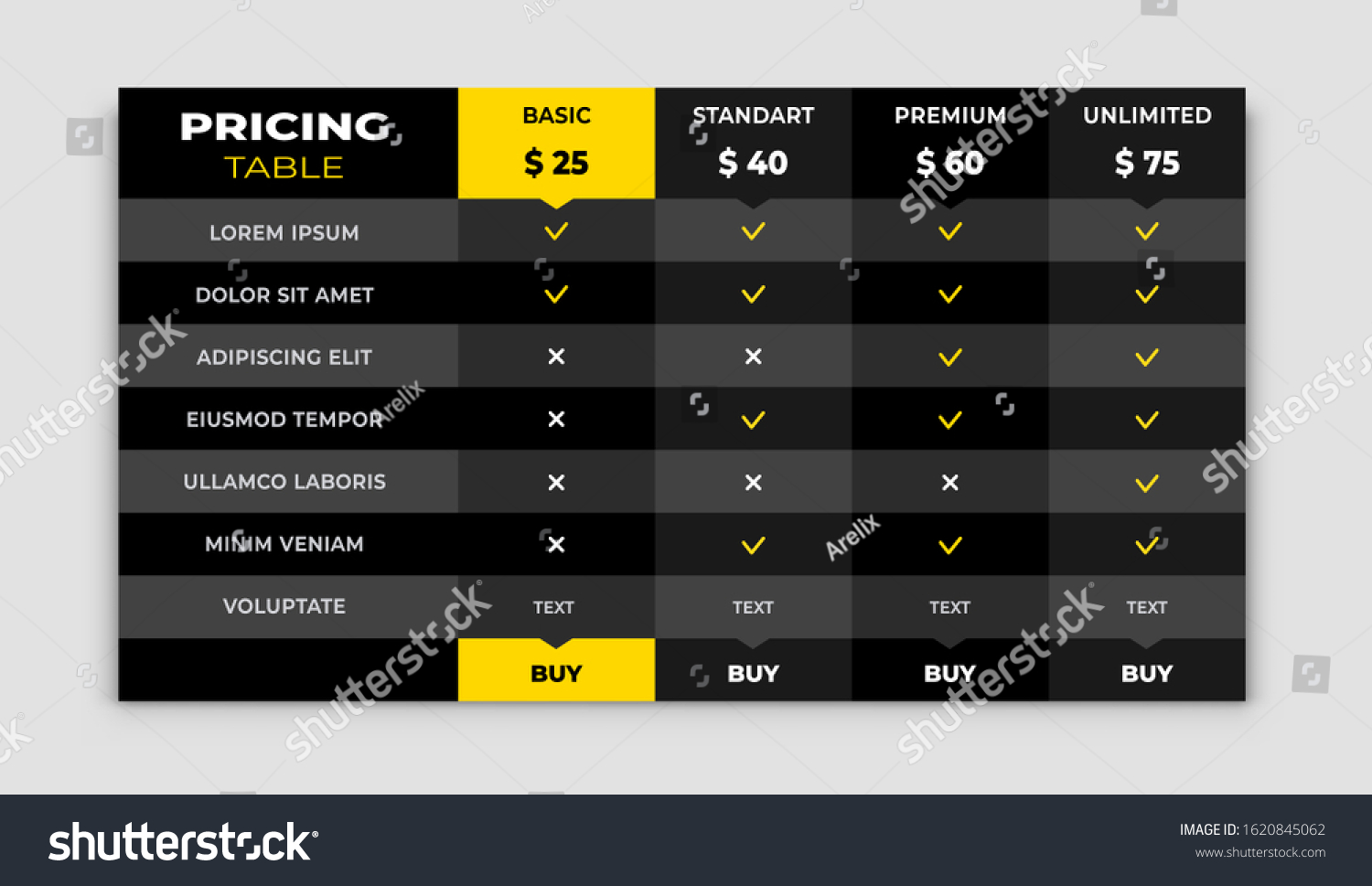 Vektor Stok Simple Comparison Pricing Chart Table List (Tanpa Royalti ...