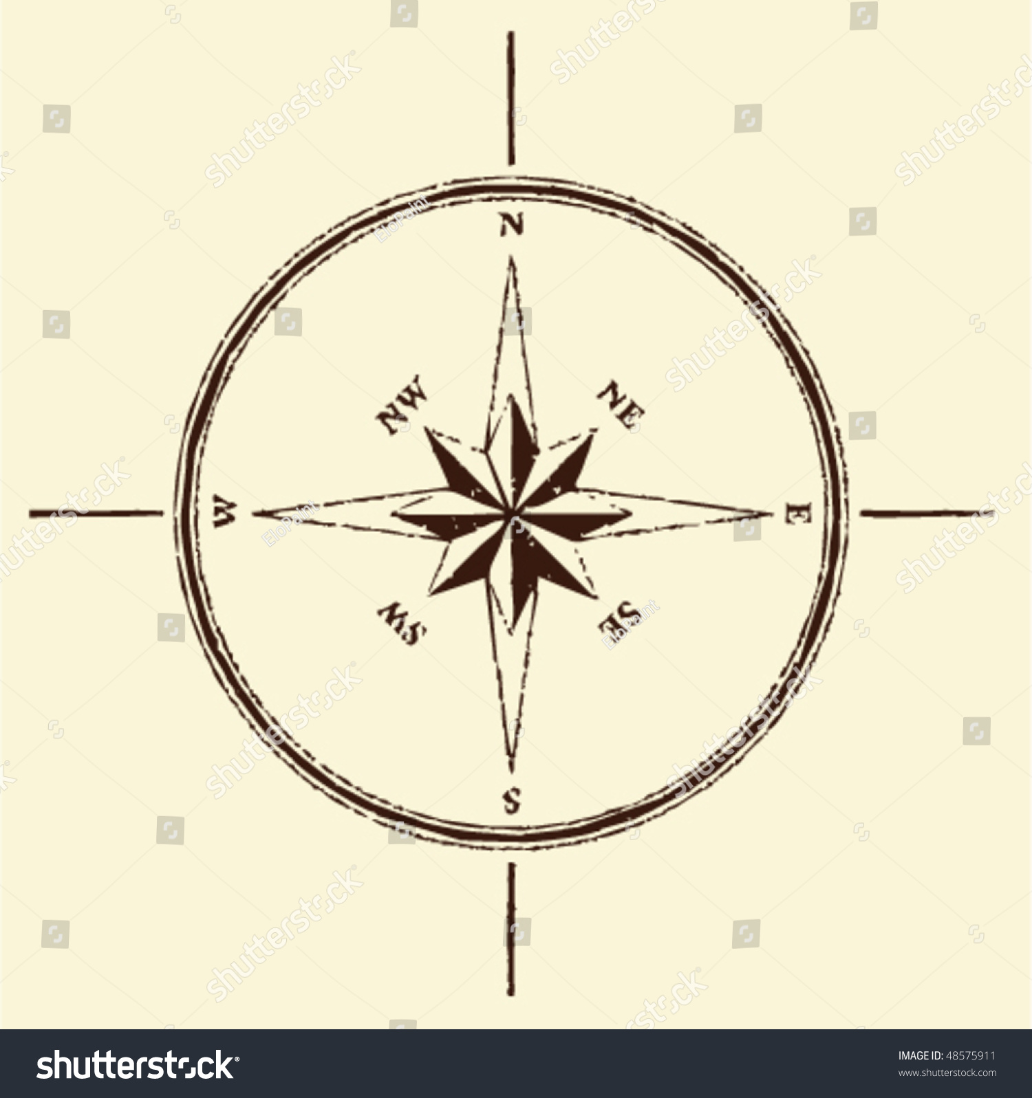 Vektor Stok Simple Compass Rose Wind Rose Style Tanpa Royalti 48575911 Shutterstock 3831