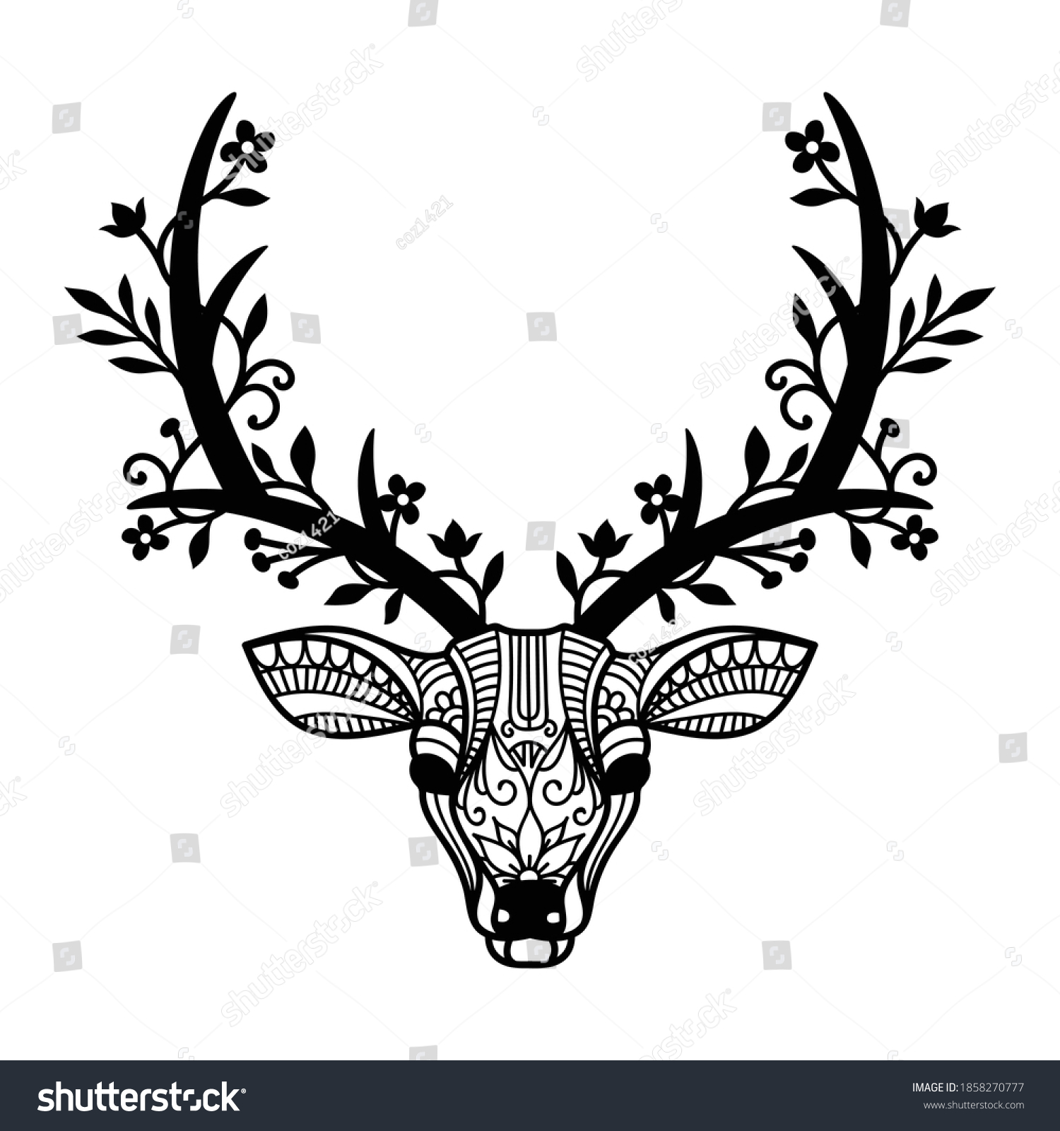 SVG of Simple cut file Deer with antler decorations svg
