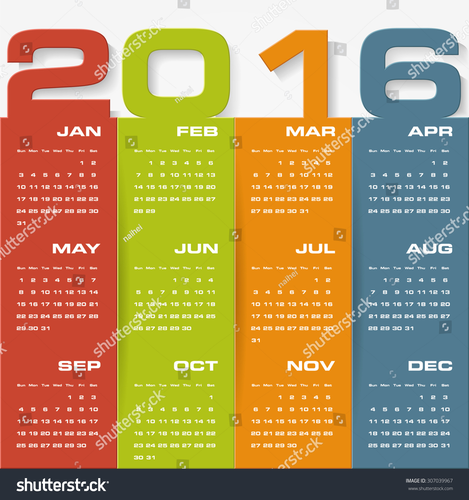 Simple Design Calendar 2016 Year Vector Stock Vector 307039967 ...