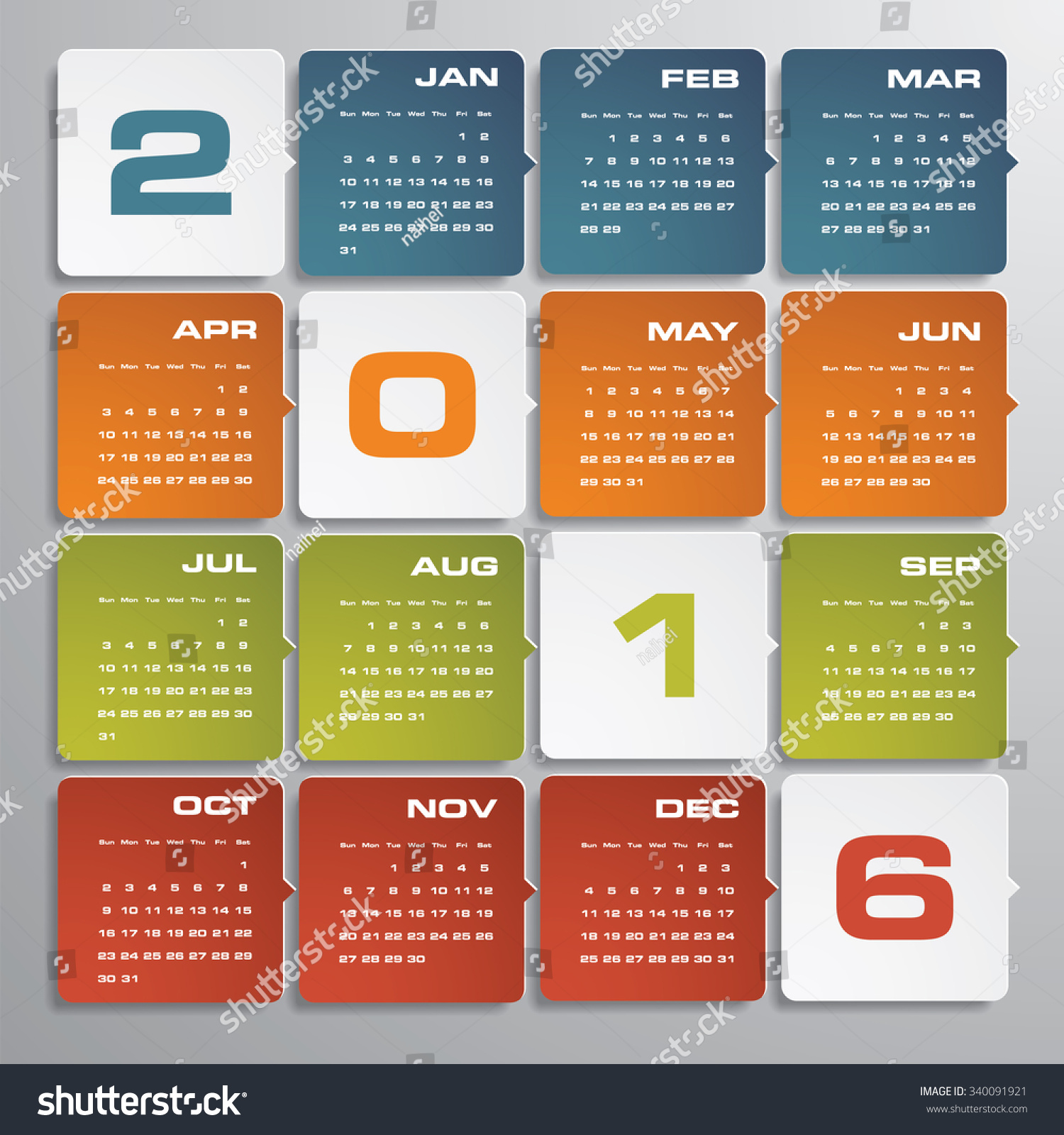 Simple Design Calendar 2016 Year Vector Design Template.12 Mounts From ...