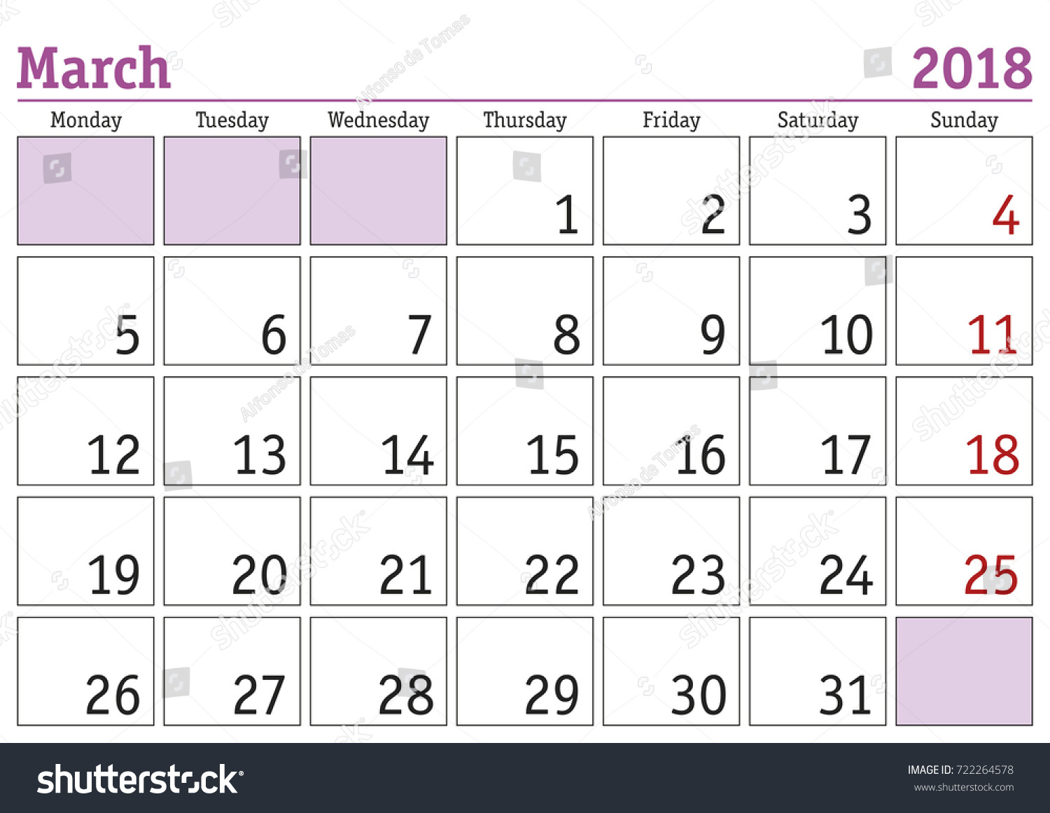 blank calendar for march 2018