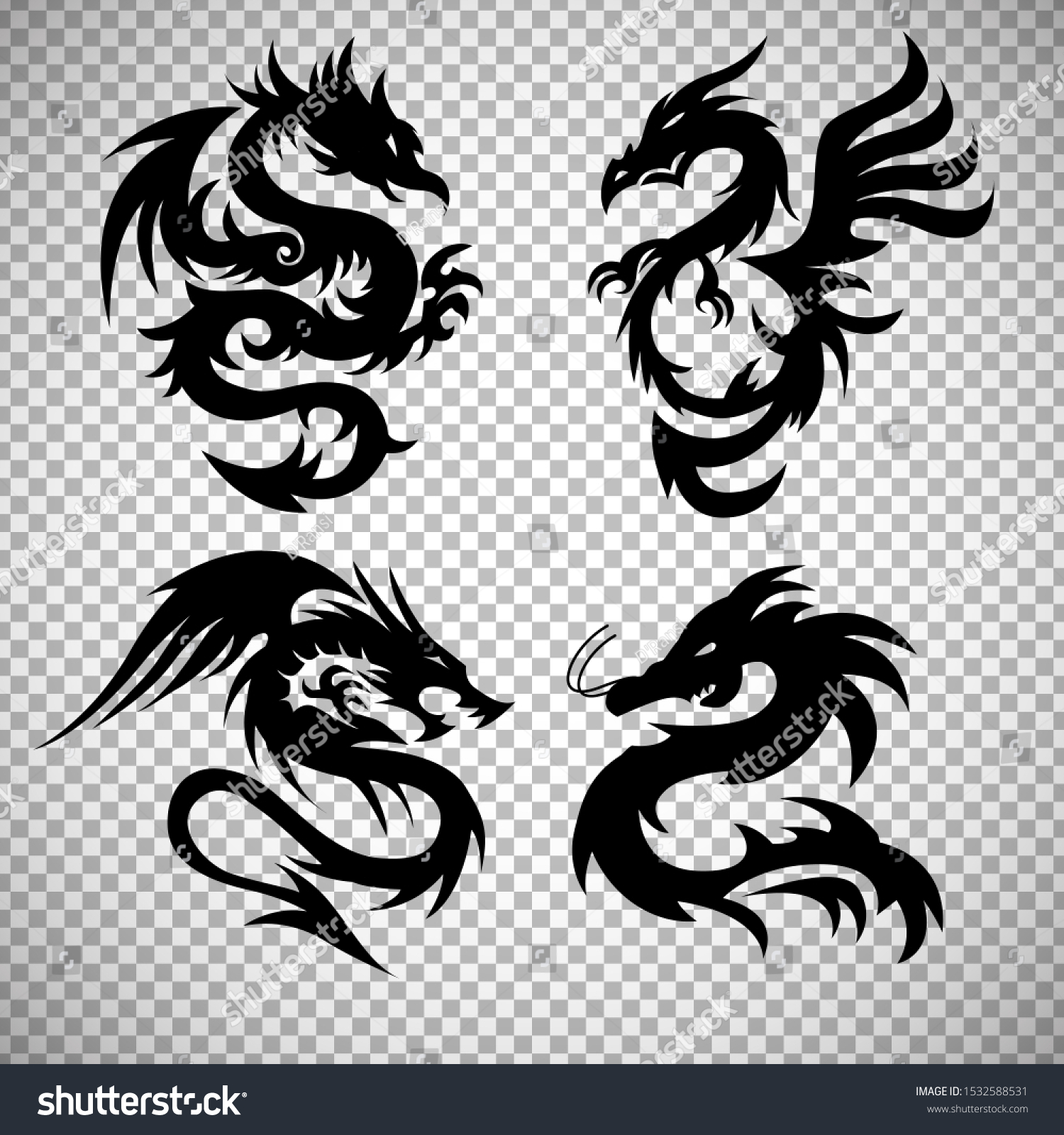 Simple Dragon Art Silhouette Transparency Background Stock Vector Royalty Free 1532588531