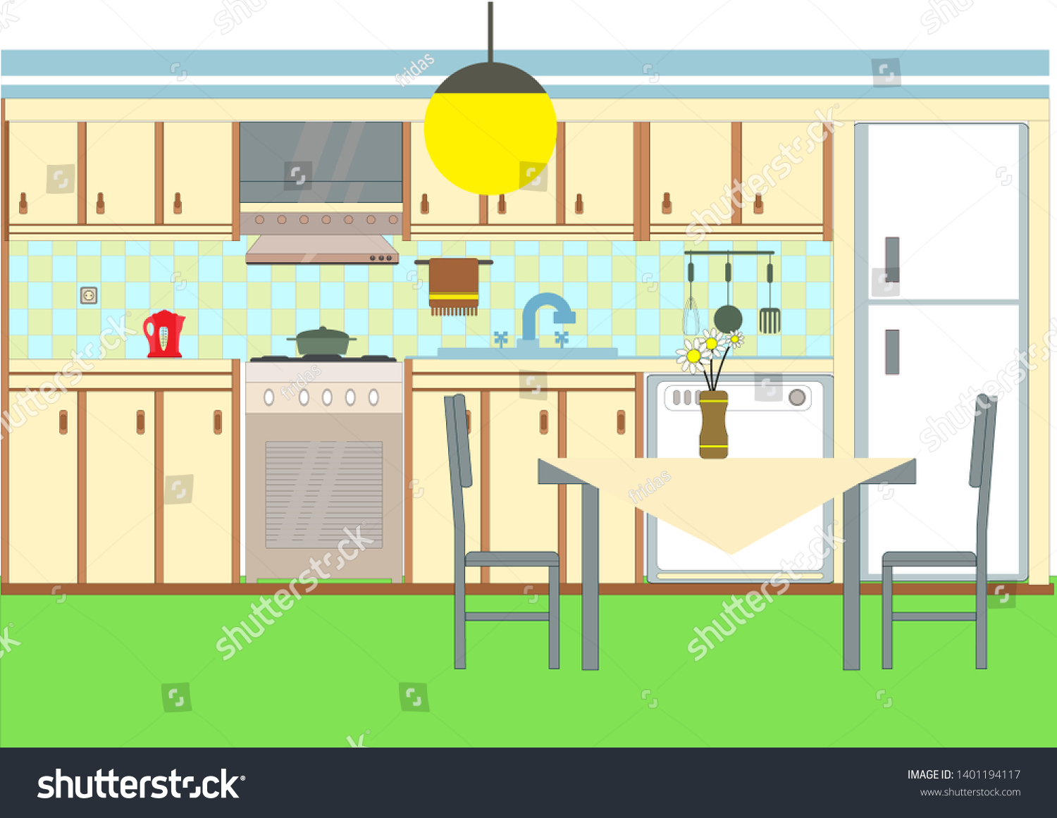 Simple Drawing Kitchen Illustration Simple Colored Stock Vector