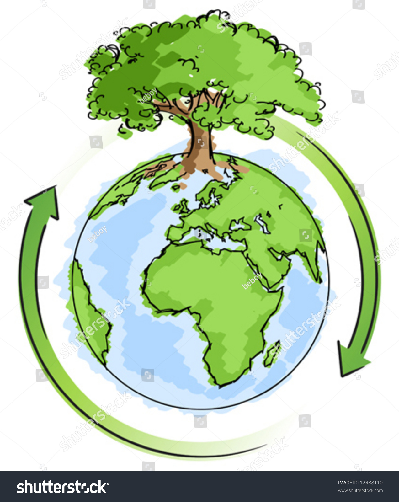 Simple Earth With A Tree Stock Vector Illustration 12488110 : Shutterstock