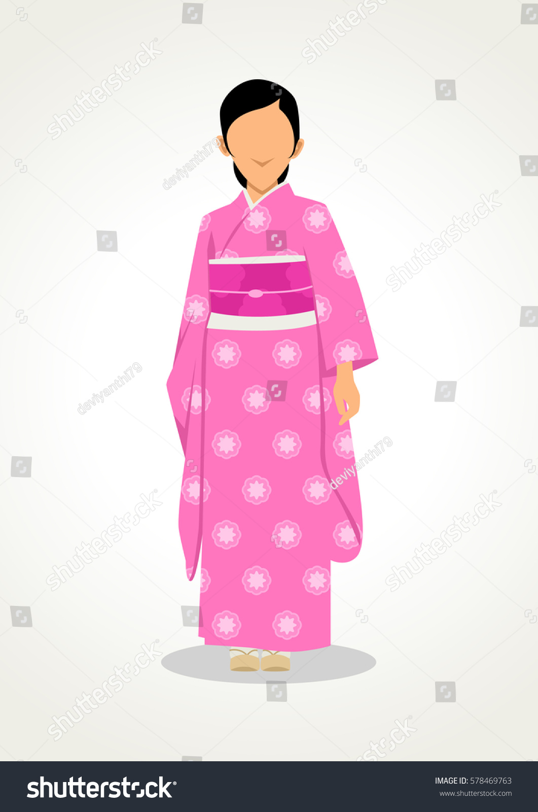 beautiful Japanese Vector Cartoon woman traditional clothing Asian Girl Illustration hair girl kimono Chinese umbrella, clothes
