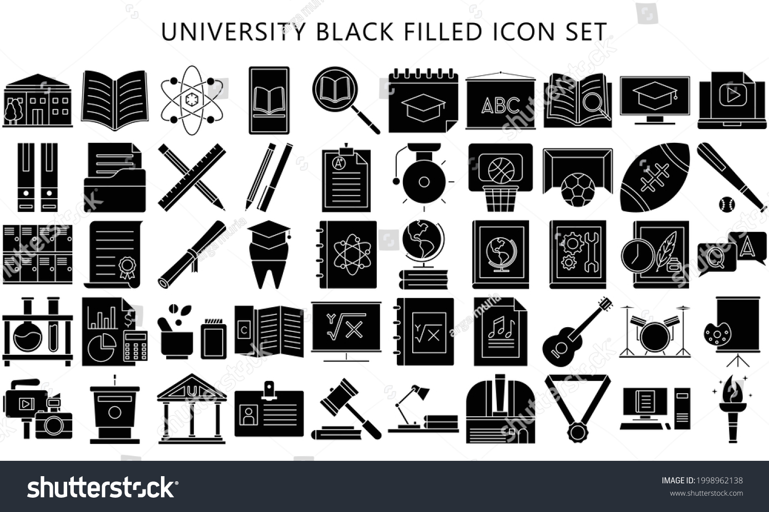 SVG of simple, flat universities and colleges black filled Icon set. Contains Icons any faculty, chemistry. physics, sports mathematics, economic, accounting and others. EPS 10 ready convert to SVG svg