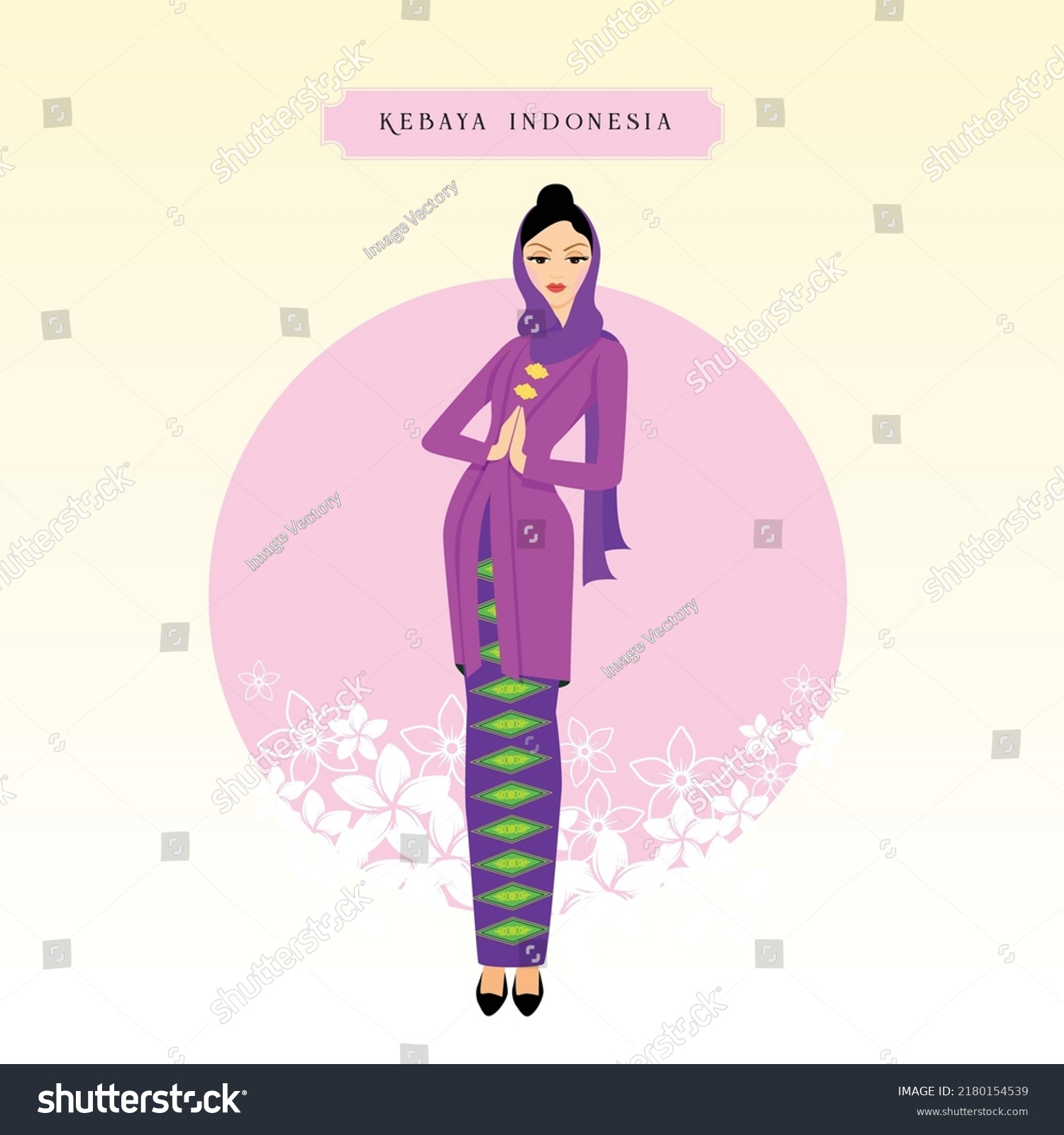SVG of Simple flat vector illustration of Indonesian woman wearing traditional Kebaya from Jakarta, Batik Betawi and scarf svg
