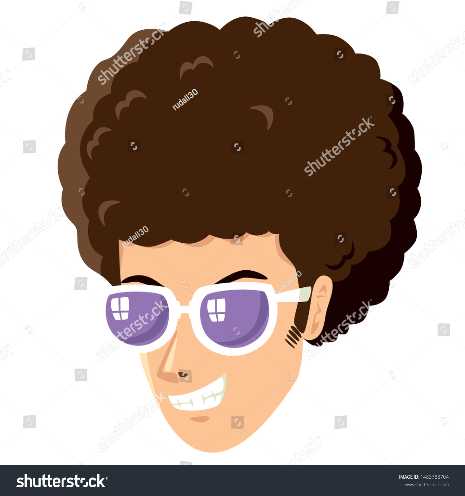 SVG of Simple flat vector illustration of man head with frizzy hairstyle. Cartoon profile picture. svg