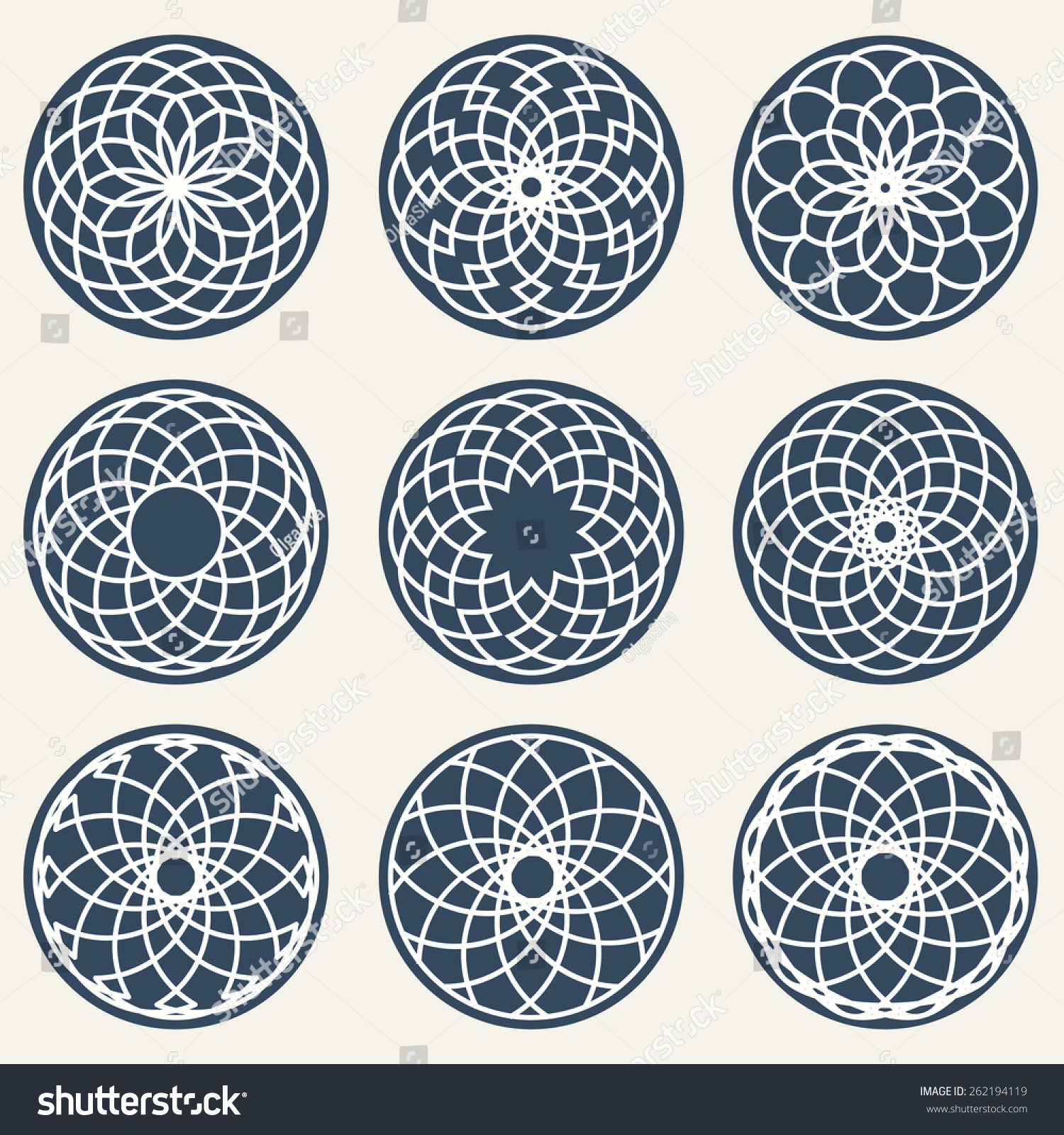 Simple Geometric Ornaments. Decorative Elements. Vector Set Of Circular ...