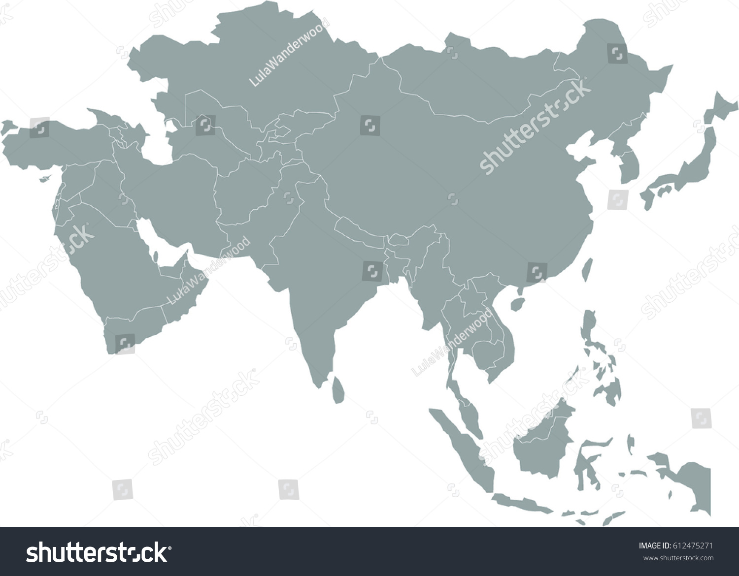 Simple Gray Asia Map Stock Vector Royalty Free 612475271