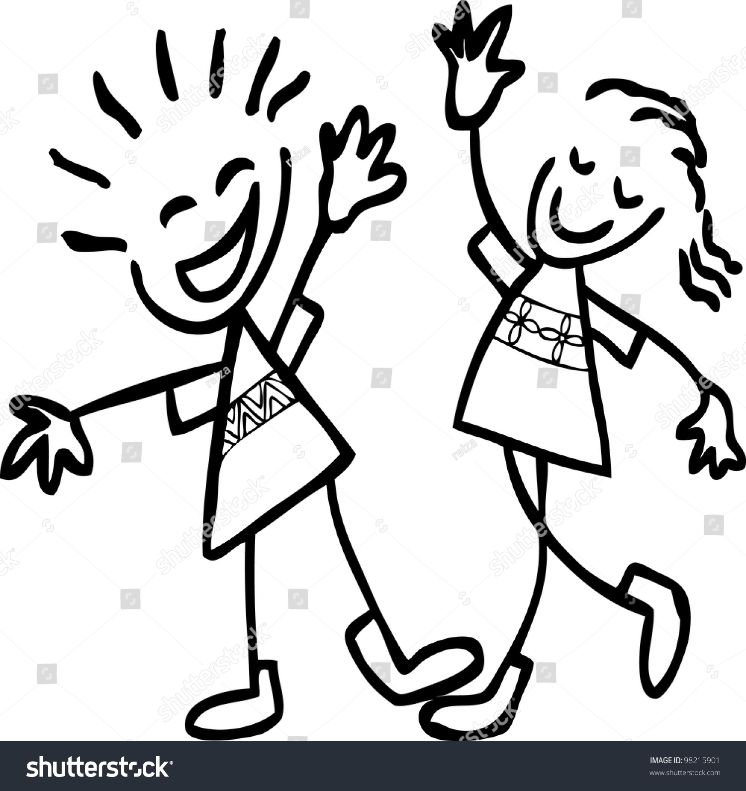 Simple Hand Drawing Cheer Boy Girl Stock Vector Royalty Free