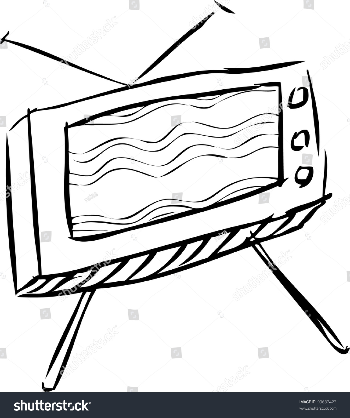 Simple Hand Drawing Vintage Tv Stock Vector Illustration 99632423 ...