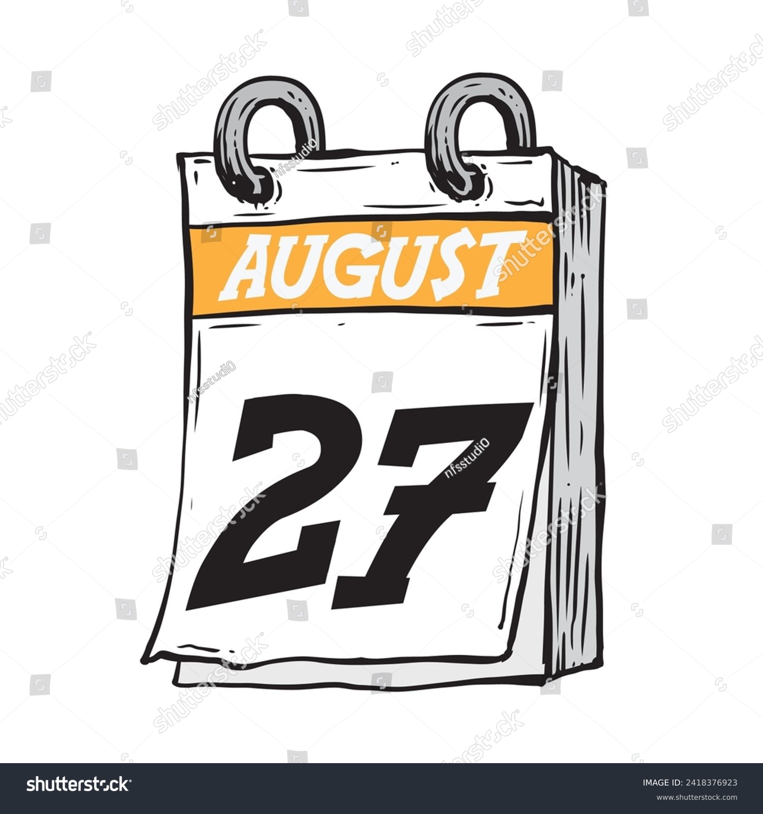 SVG of Simple hand drawn daily calendar for August line art vector illustration date 27, August 27th svg