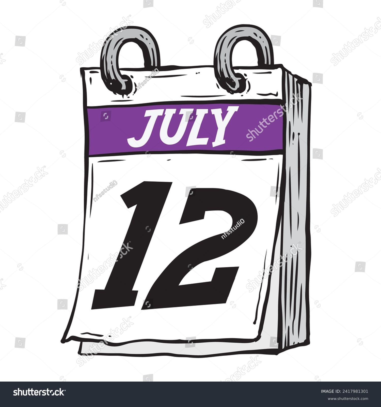 SVG of Simple hand drawn daily calendar for July line art vector illustration date 12, July 12th svg