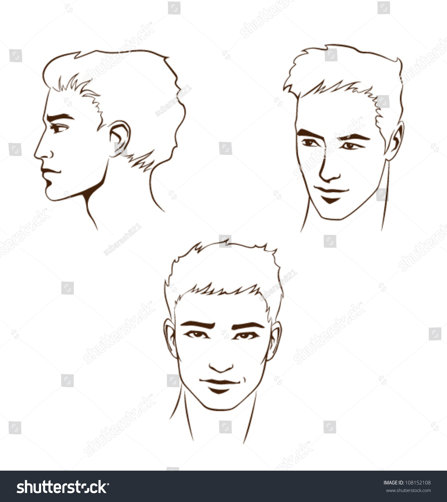 Simple Line Illustrations Handsome Young Men Stock Vector Royalty