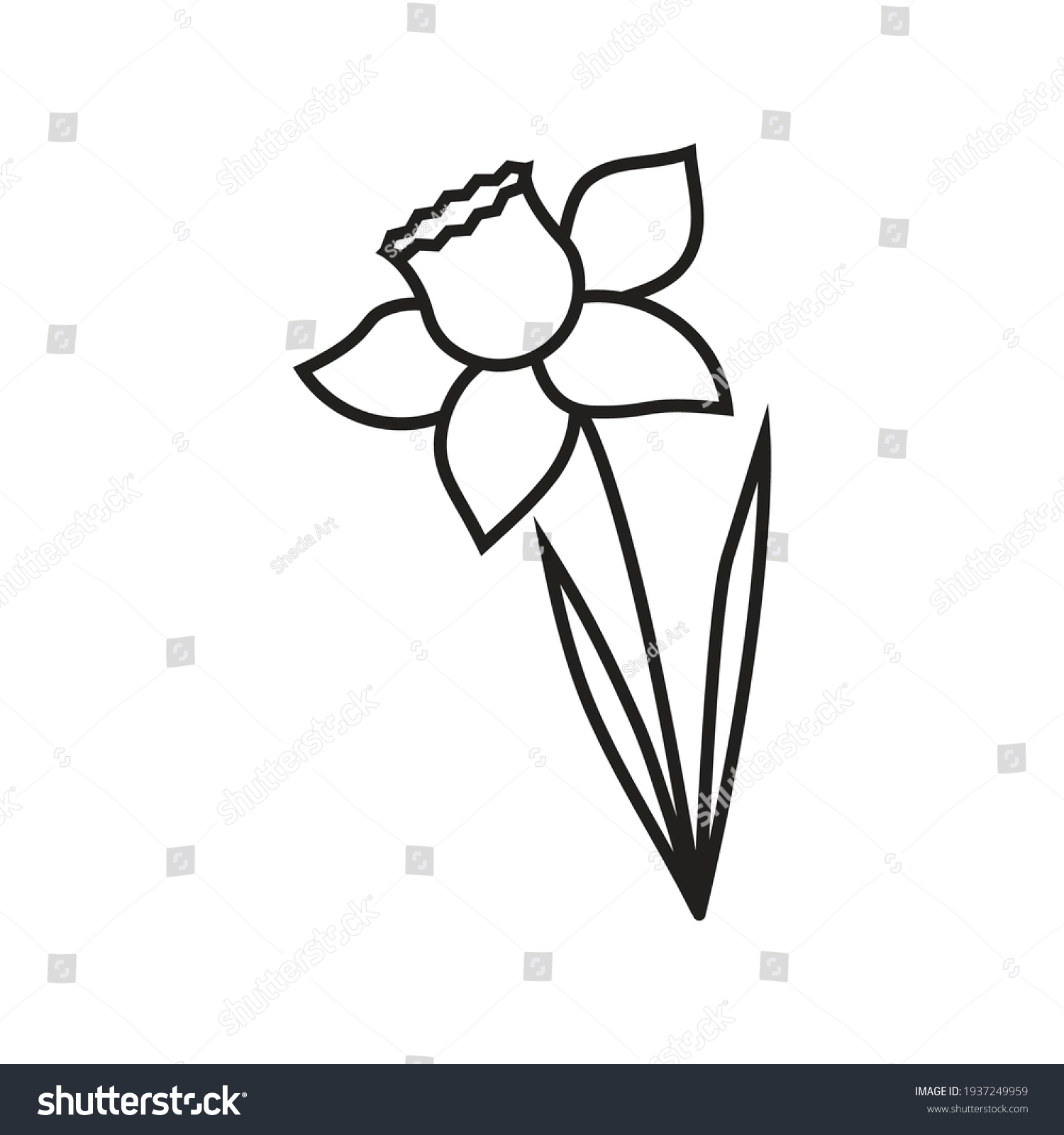 SVG of simple linear vector image drawing abstract logo icon daffodil spring flower garden isolated black on white background svg